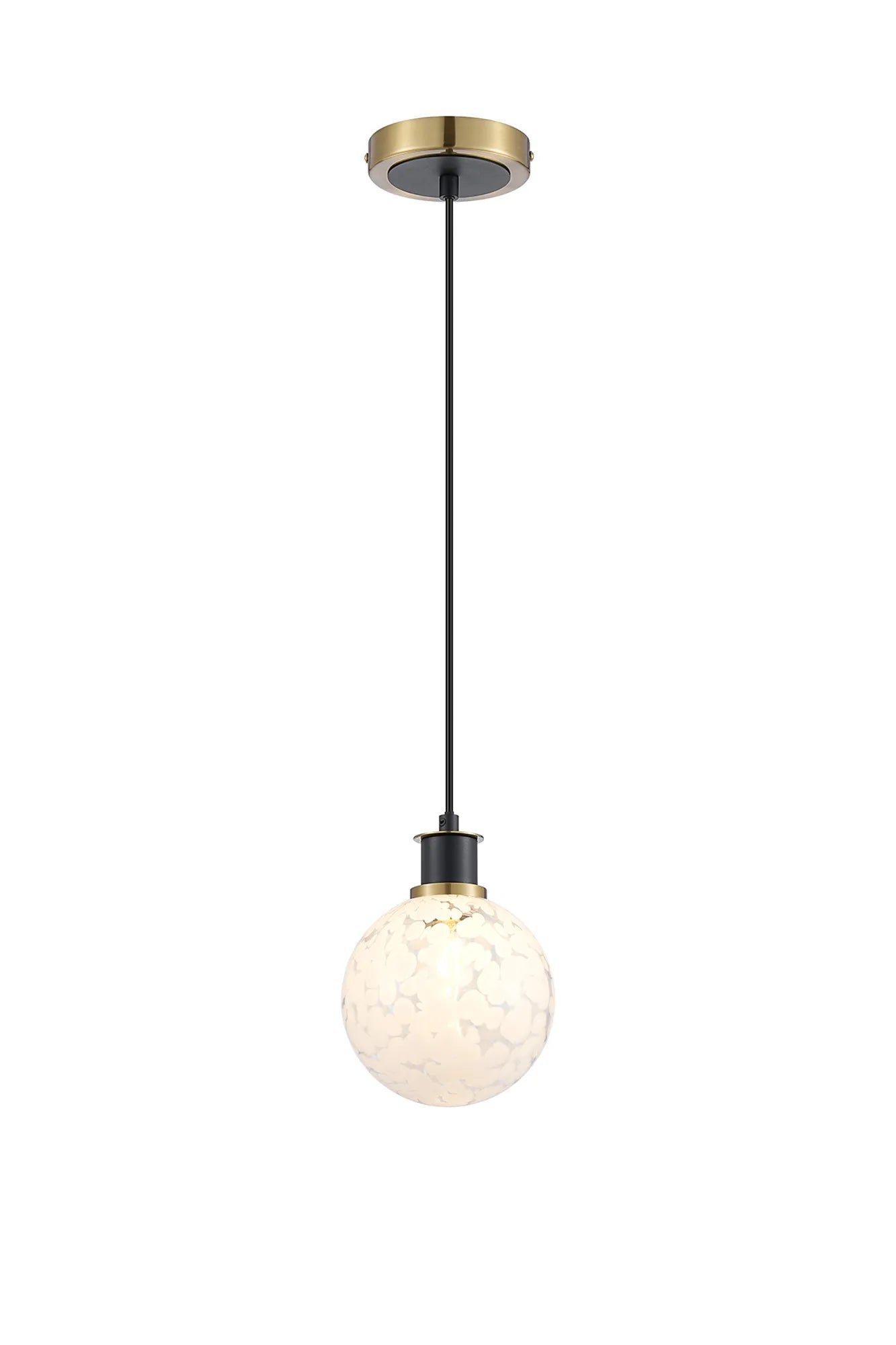 Sycamore Pendant with 15cm Round Speckled Glass Shade - Brass, White & Satin Black