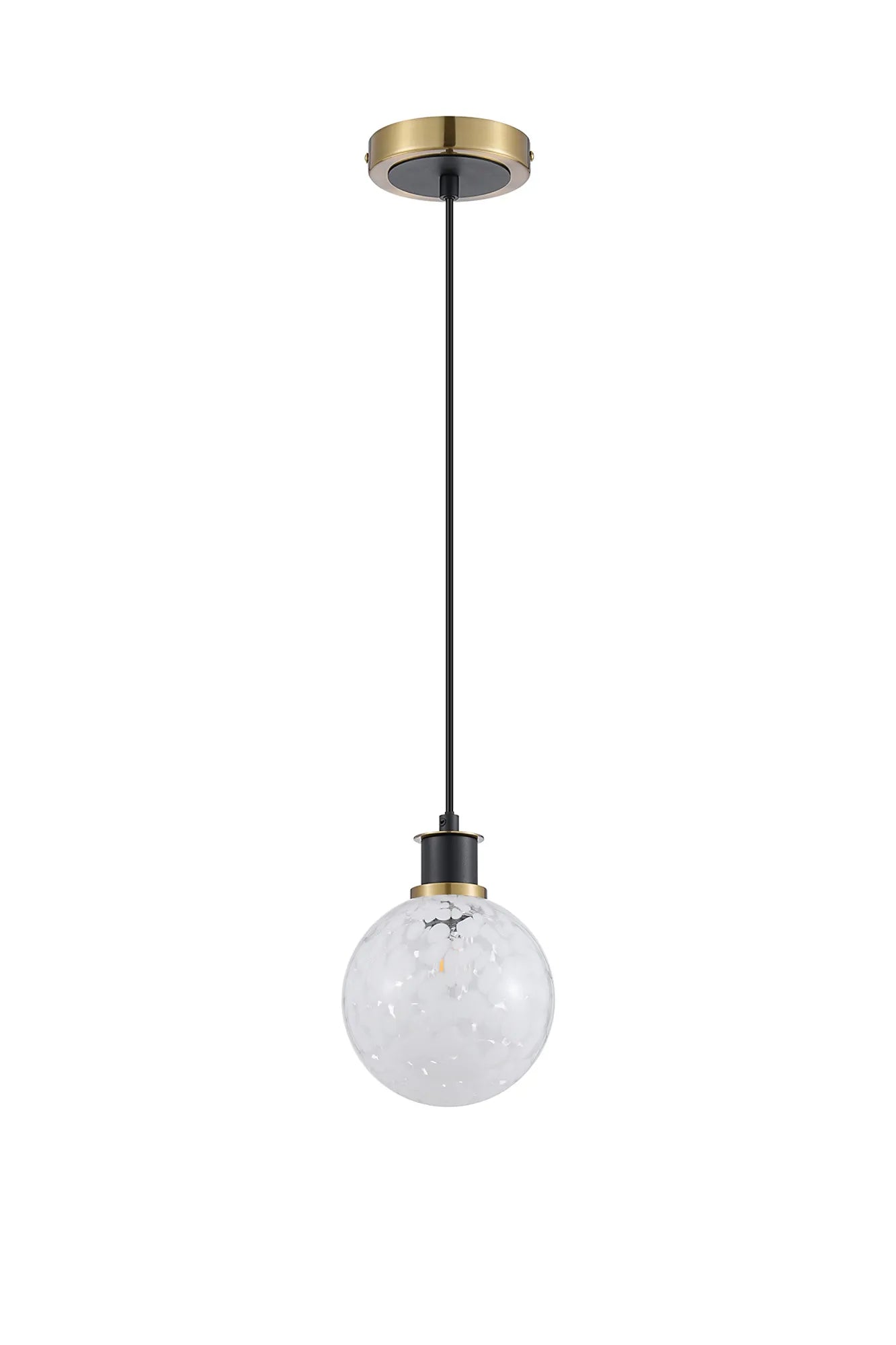 Sycamore Pendant with 15cm Round Speckled Glass Shade - Brass, White & Satin Black