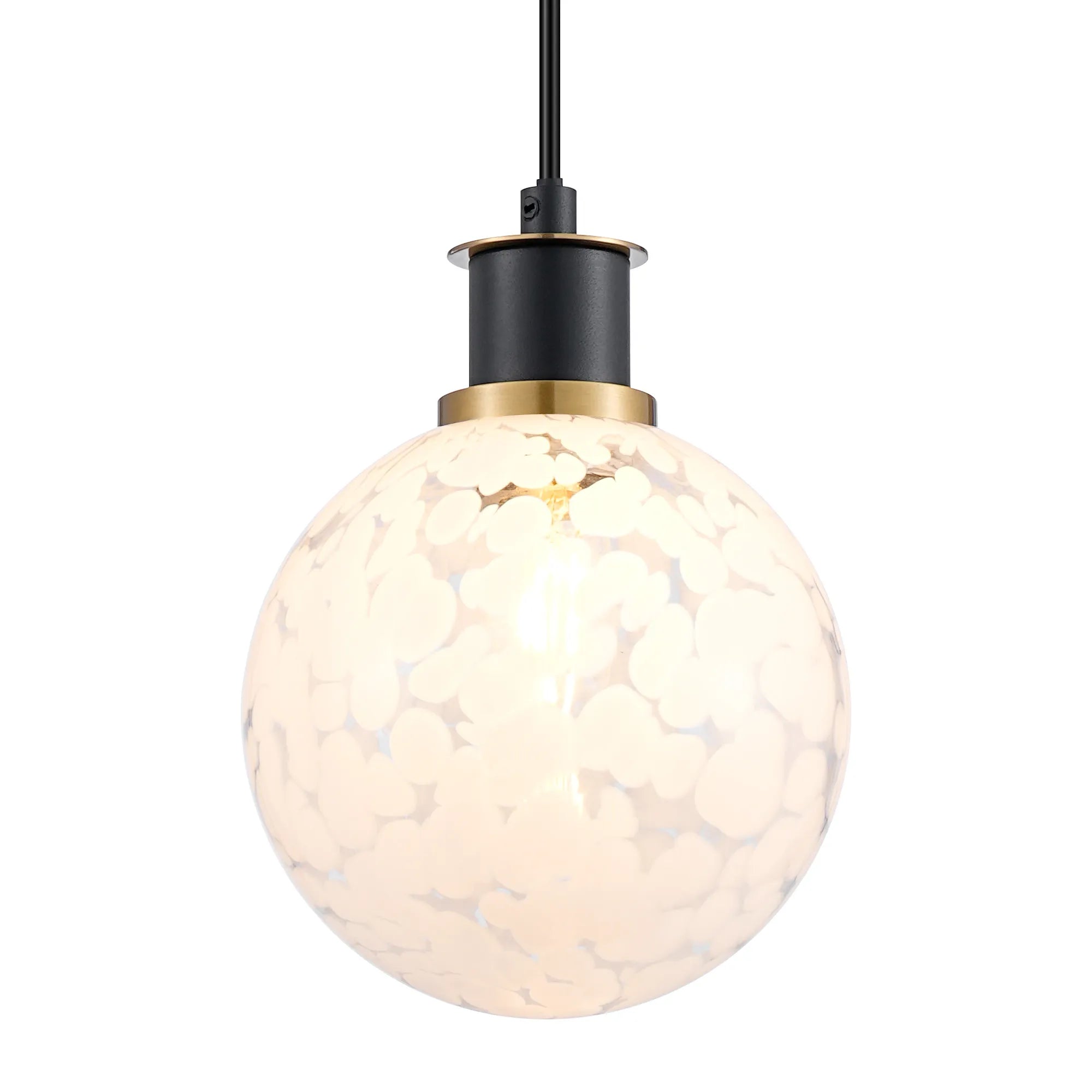 Sycamore Pendant with 15cm Round Speckled Glass Shade - Brass, White & Satin Black