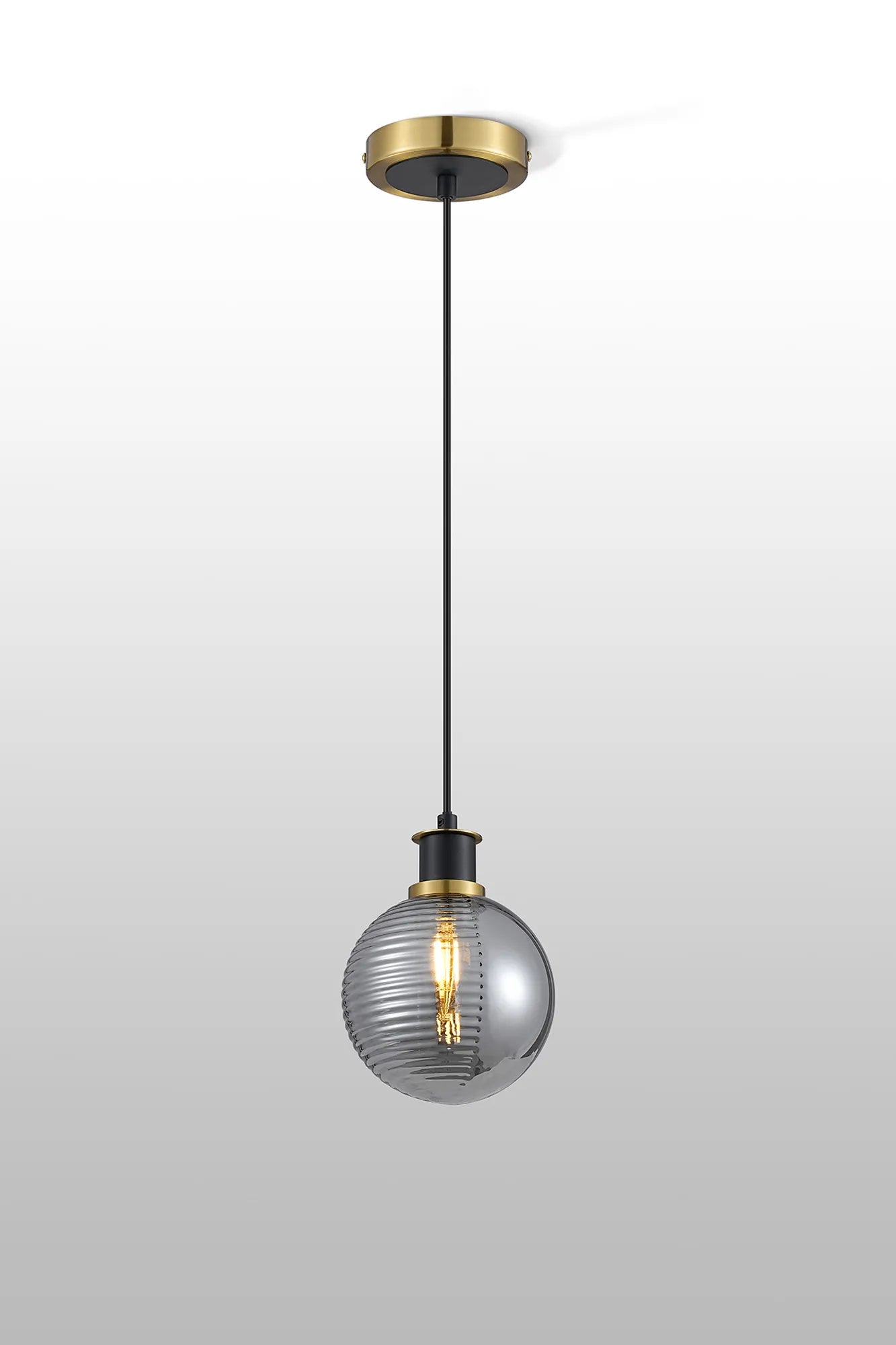Sycamore Pendant with 15cm Round Double Textured Smooth & Ribbed Glass Shade - Brass, Smoke Plated & Satin Black