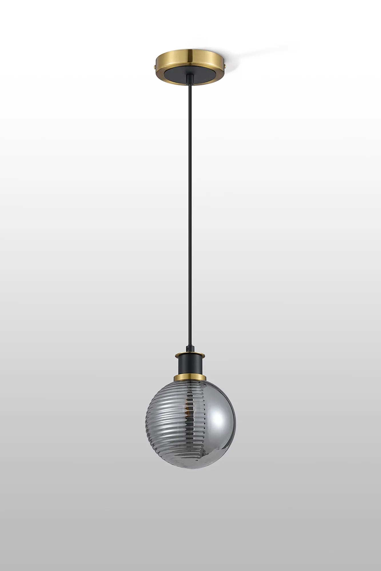 Sycamore Pendant with 15cm Round Double Textured Smooth & Ribbed Glass Shade - Brass, Smoke Plated & Satin Black