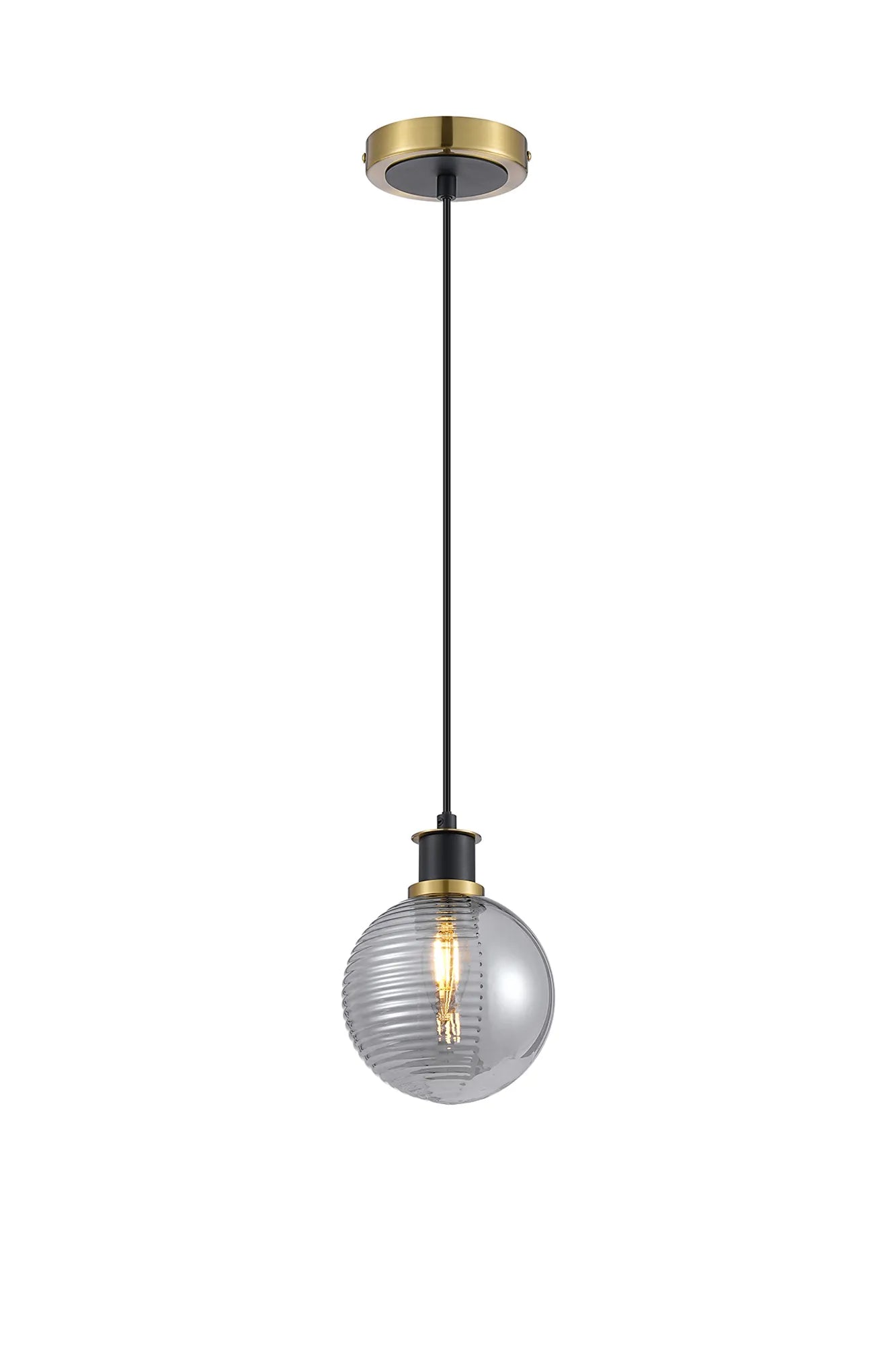 Sycamore Pendant with 15cm Round Double Textured Smooth & Ribbed Glass Shade - Brass, Smoke Plated & Satin Black
