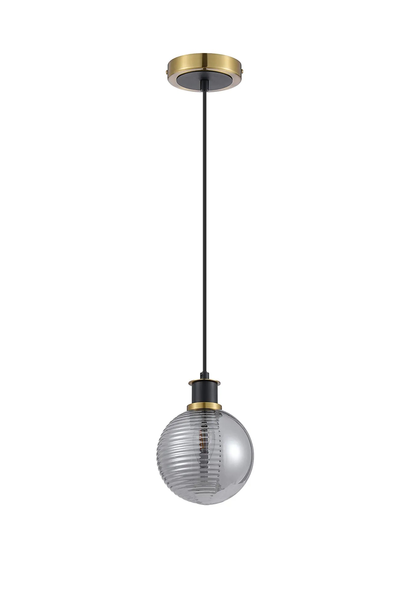 Sycamore Pendant with 15cm Round Double Textured Smooth & Ribbed Glass Shade - Brass, Smoke Plated & Satin Black