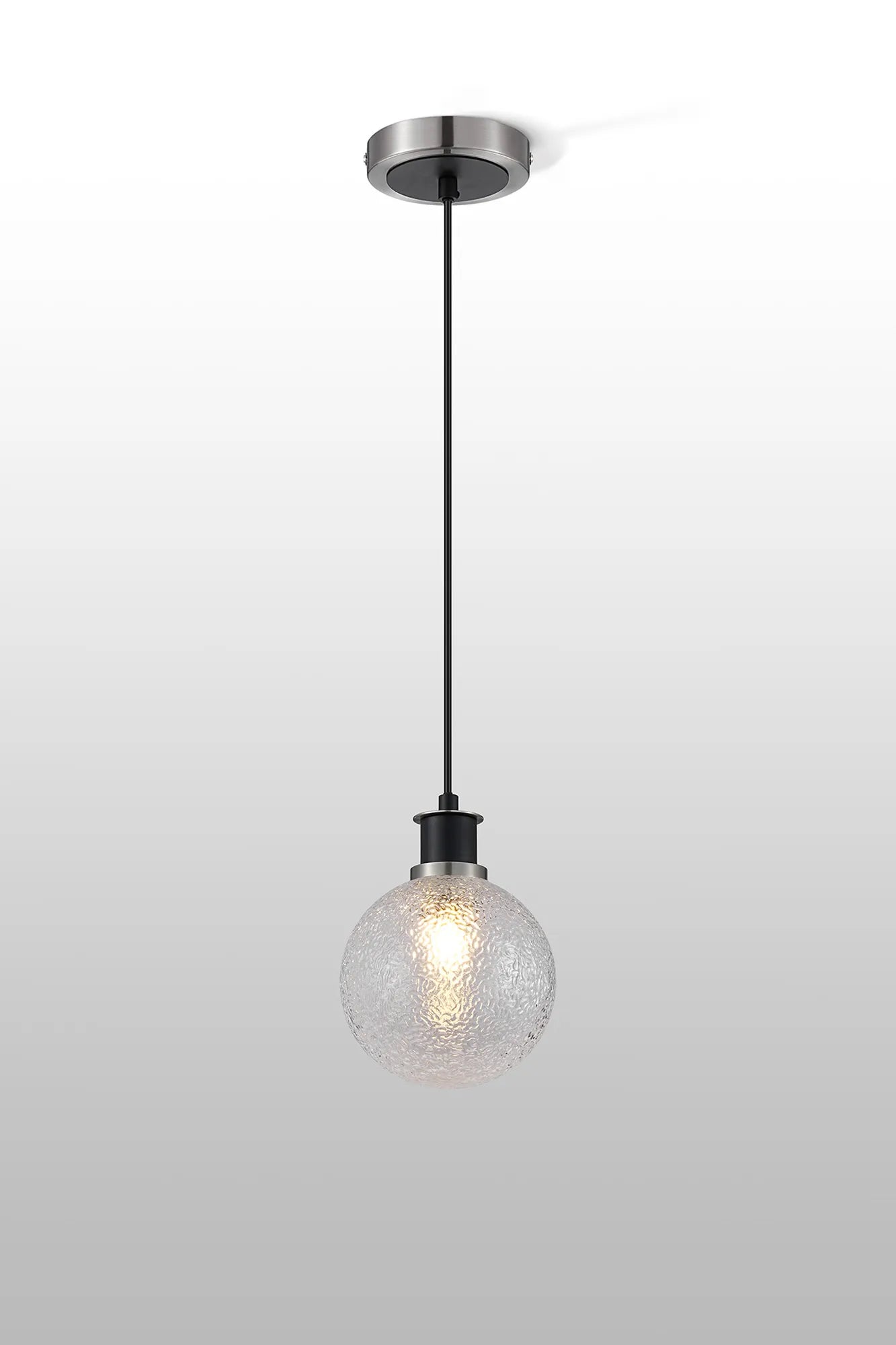 Sycamore Pendant with 15cm Round Dimpled Glass Shade - Satin Nickel, Clear & Satin Black