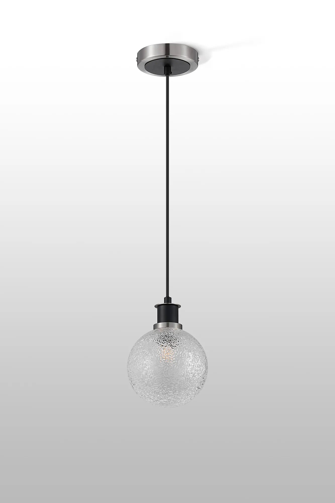 Sycamore Pendant with 15cm Round Dimpled Glass Shade - Satin Nickel, Clear & Satin Black