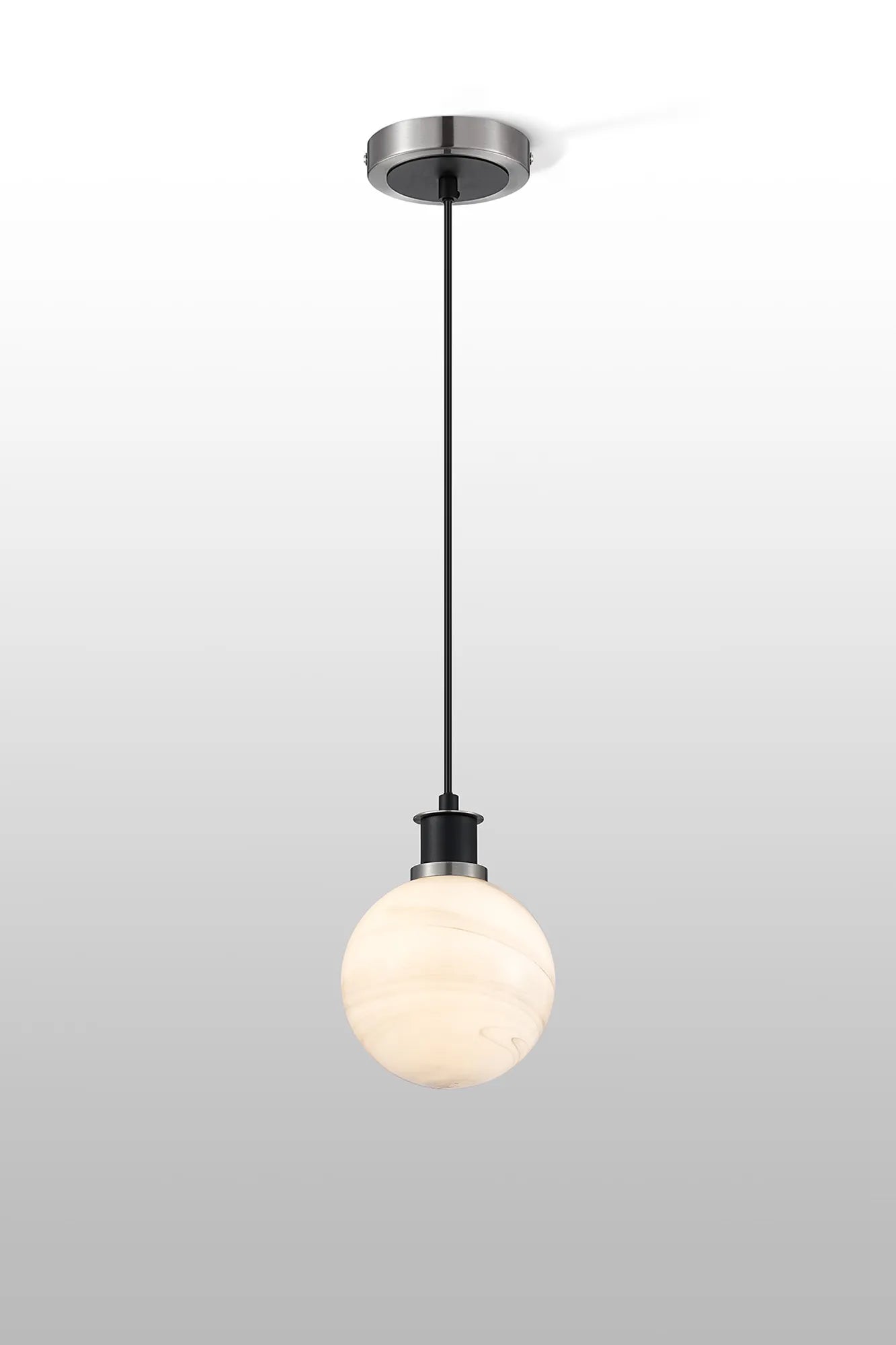 Sycamore Pendant with 15cm Round Marble Effect Glass Shade - Satin Nickel, White & Satin Black