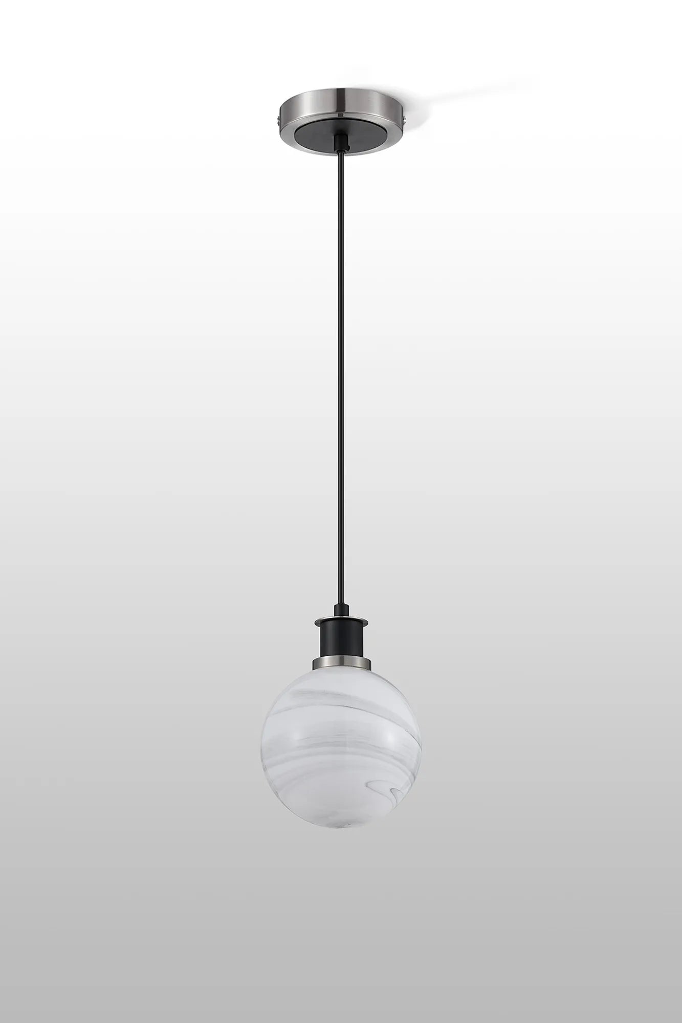 Sycamore Pendant with 15cm Round Marble Effect Glass Shade - Satin Nickel, White & Satin Black
