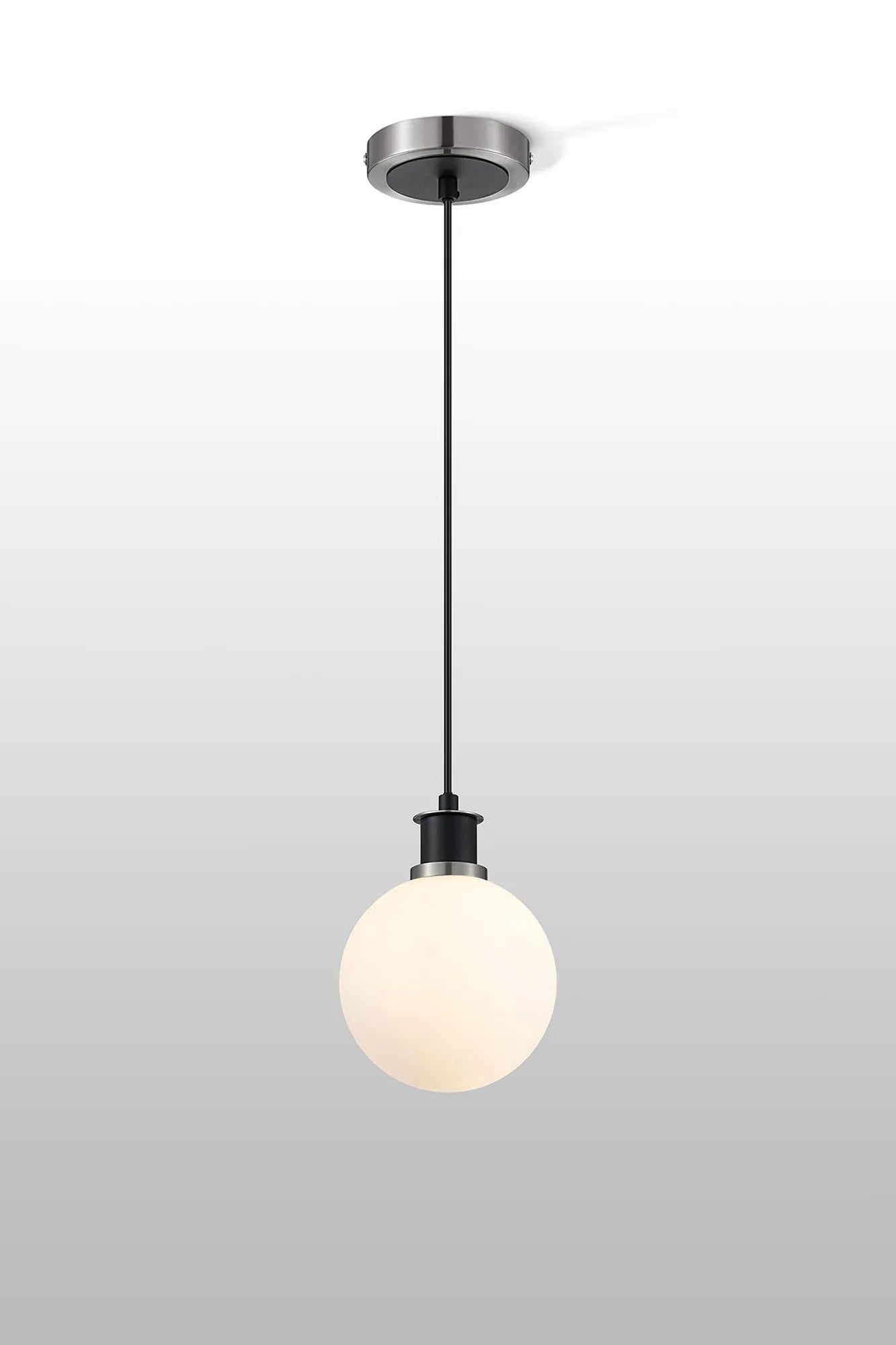 Sycamore Pendant with 15cm Round Glass Shade - Satin Nickel, Opal & Satin Black