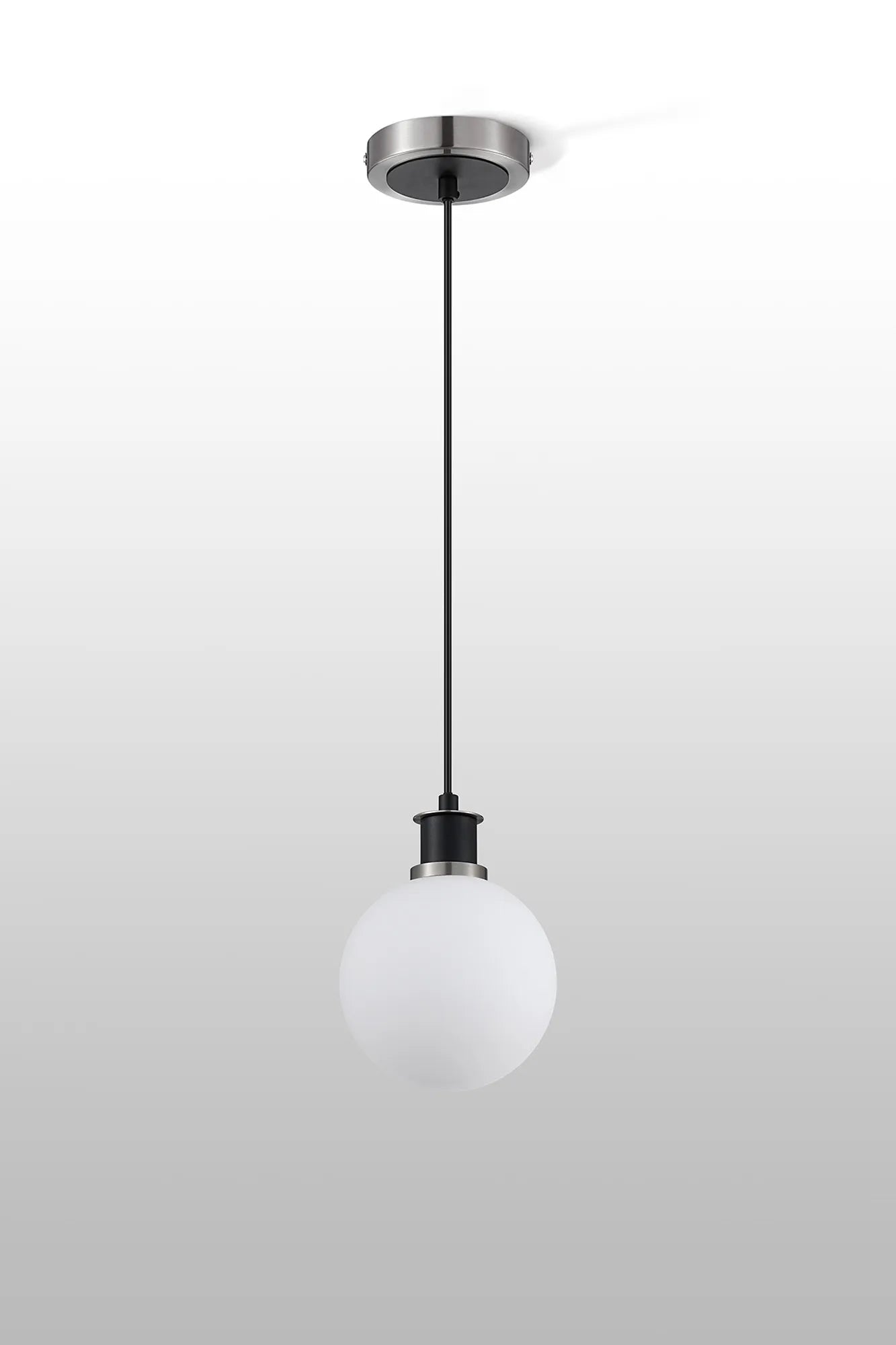 Sycamore Pendant with 15cm Round Glass Shade - Satin Nickel, Opal & Satin Black