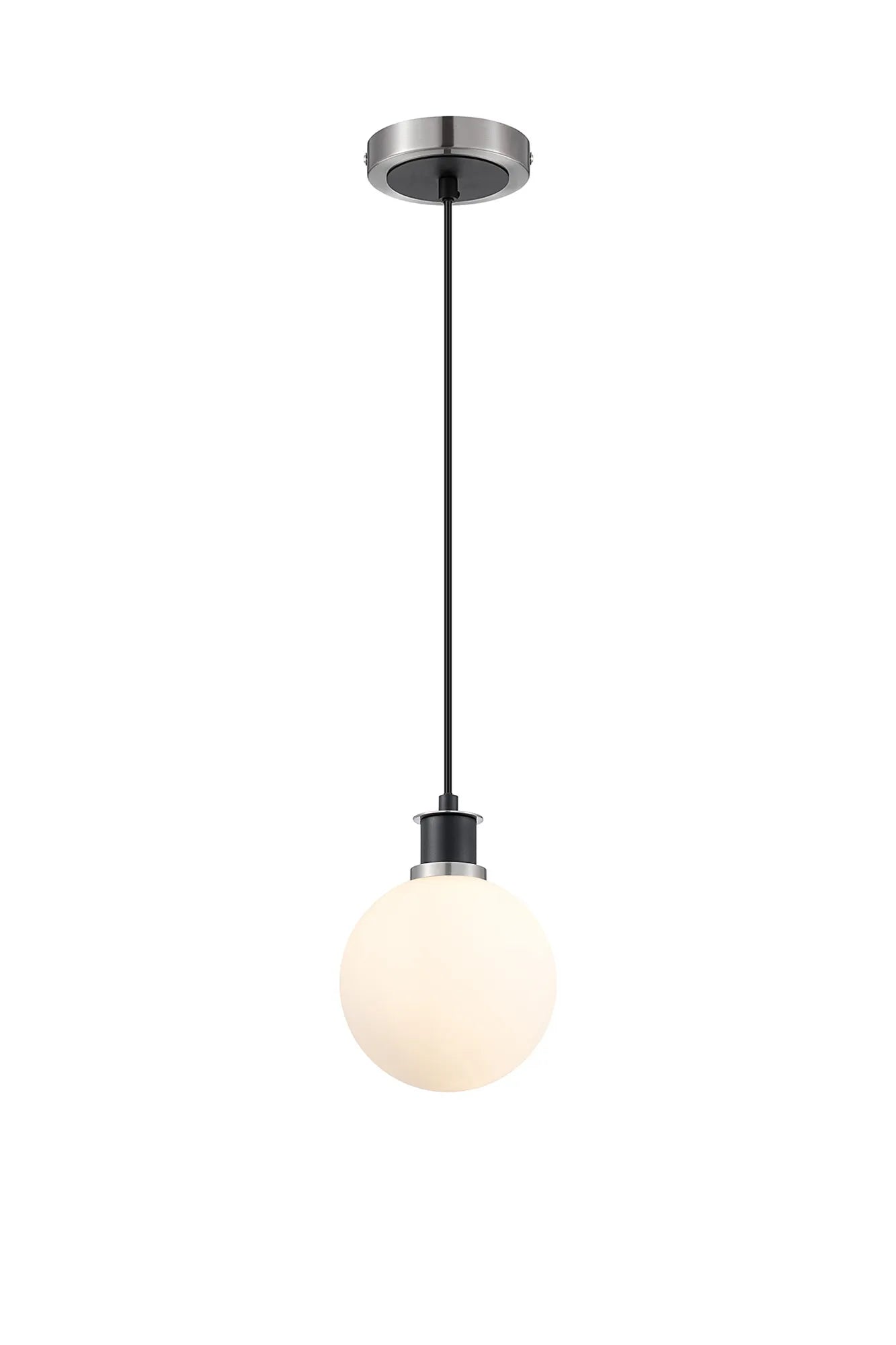 Sycamore Pendant with 15cm Round Glass Shade - Satin Nickel, Opal & Satin Black