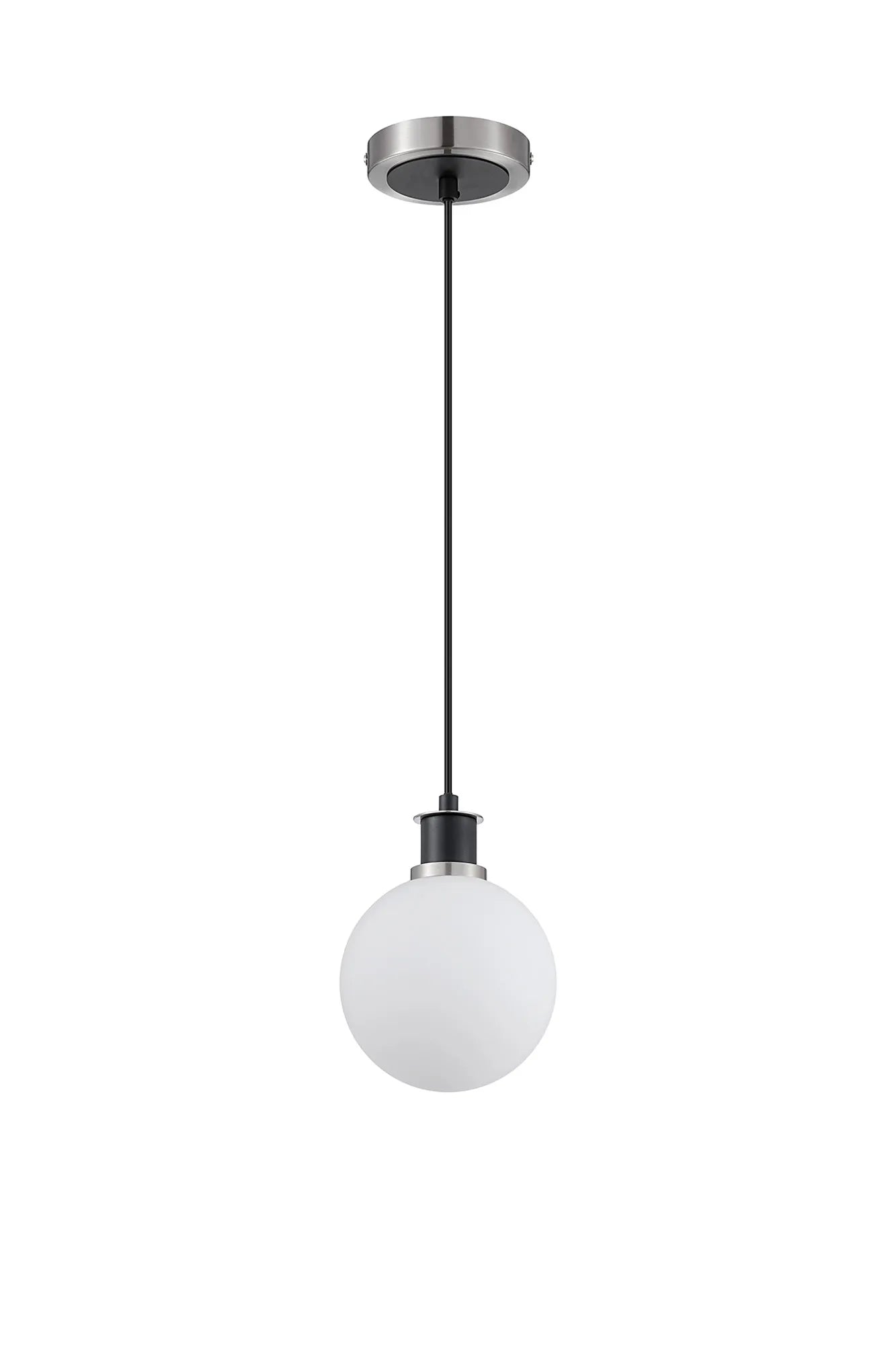 Sycamore Pendant with 15cm Round Glass Shade - Satin Nickel, Opal & Satin Black