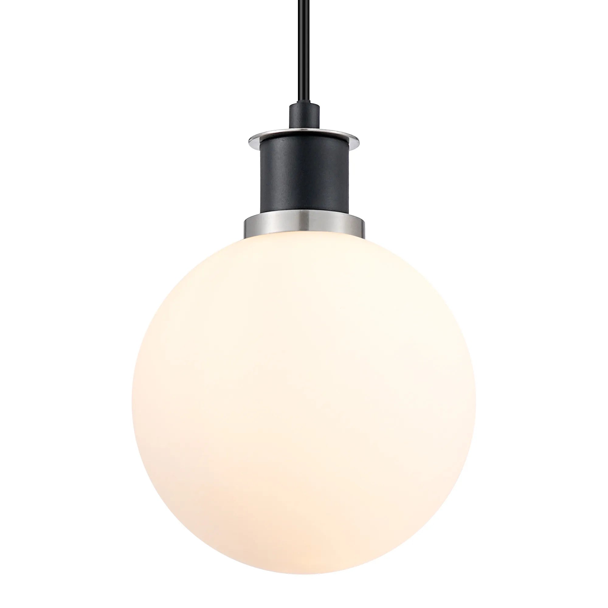 Sycamore Pendant with 15cm Round Glass Shade - Satin Nickel, Opal & Satin Black