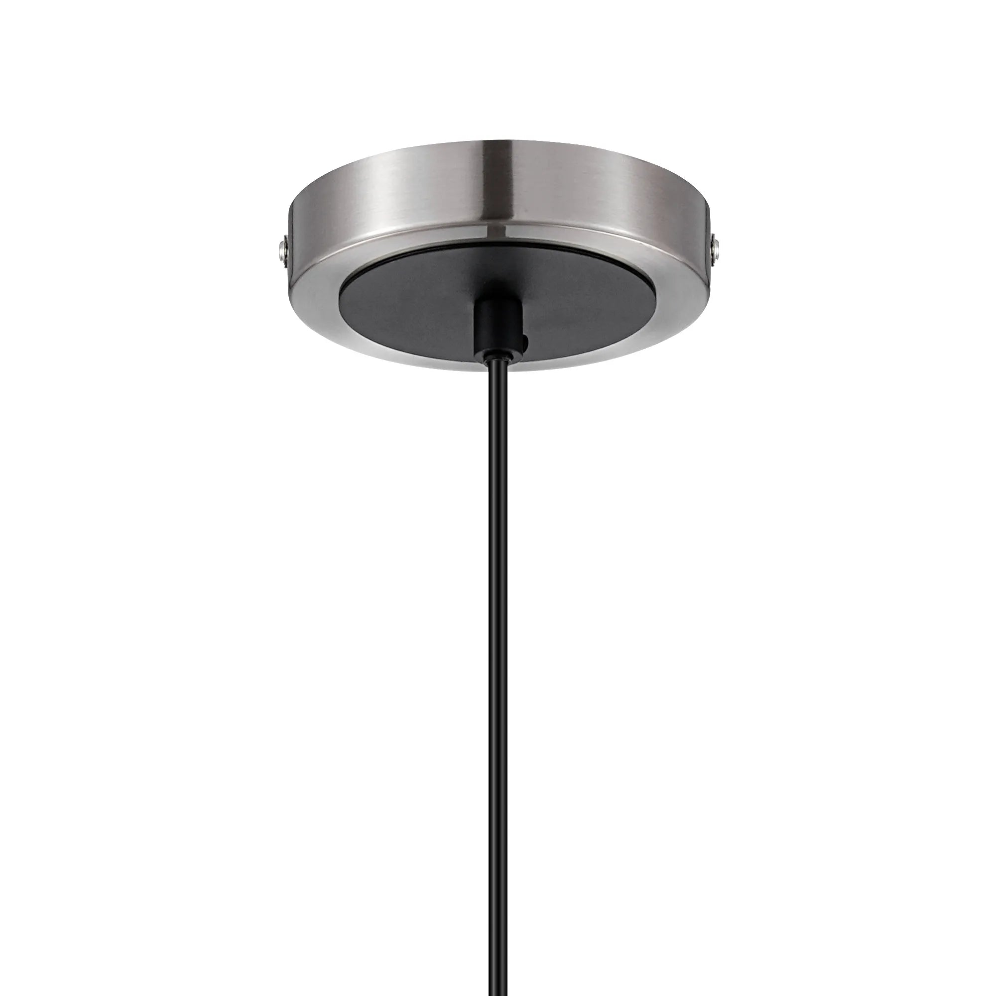 Sycamore Pendant with 15cm Round Ribbed Glass Shade - Satin Nickel, Clear & Satin Black