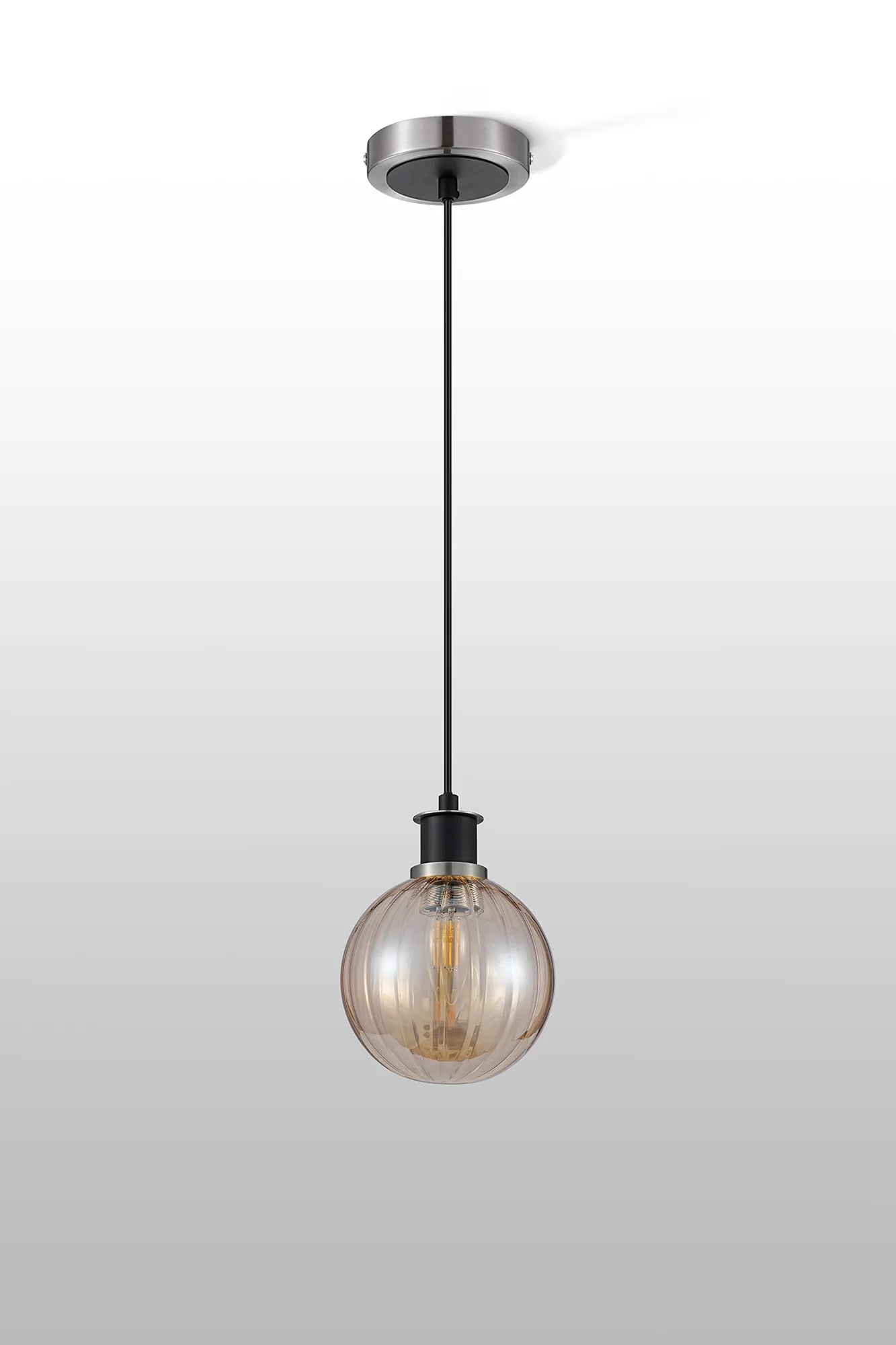 Sycamore Pendant with 15cm Round Segment Glass Shade - Satin Nickel, Amber Plated & Satin Black