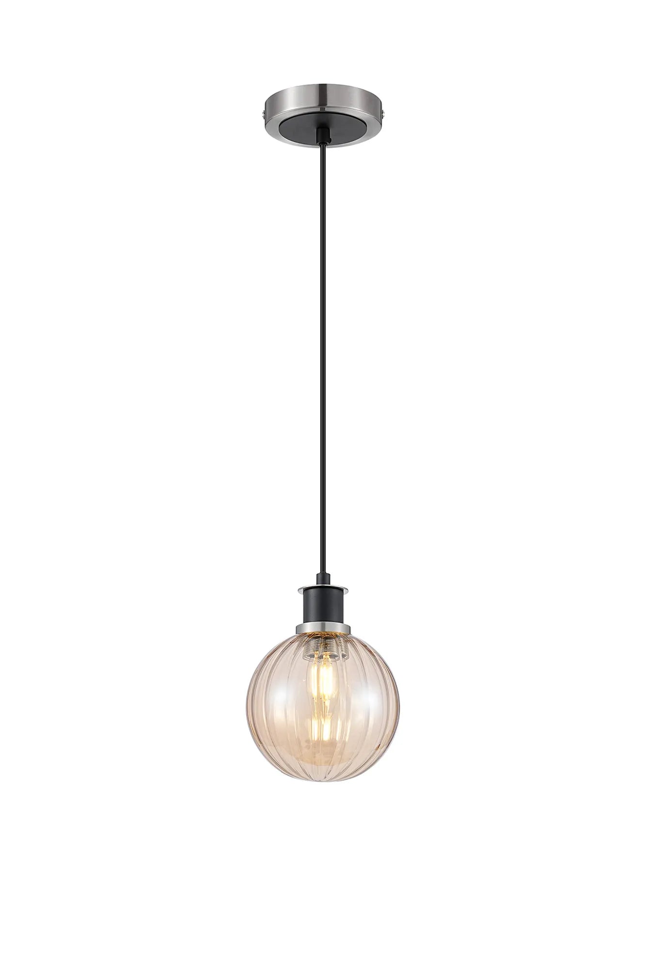 Sycamore Pendant with 15cm Round Segment Glass Shade - Satin Nickel, Amber Plated & Satin Black