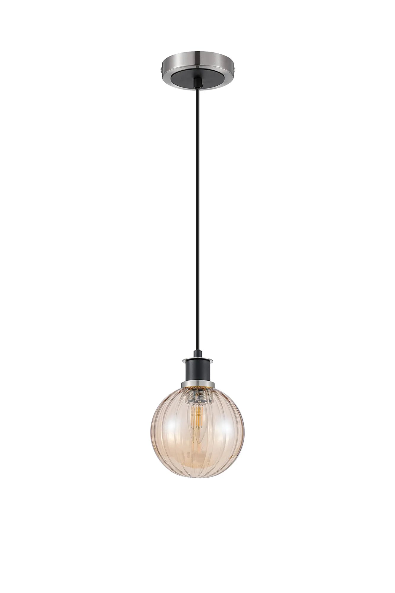 Sycamore Pendant with 15cm Round Segment Glass Shade - Satin Nickel, Amber Plated & Satin Black