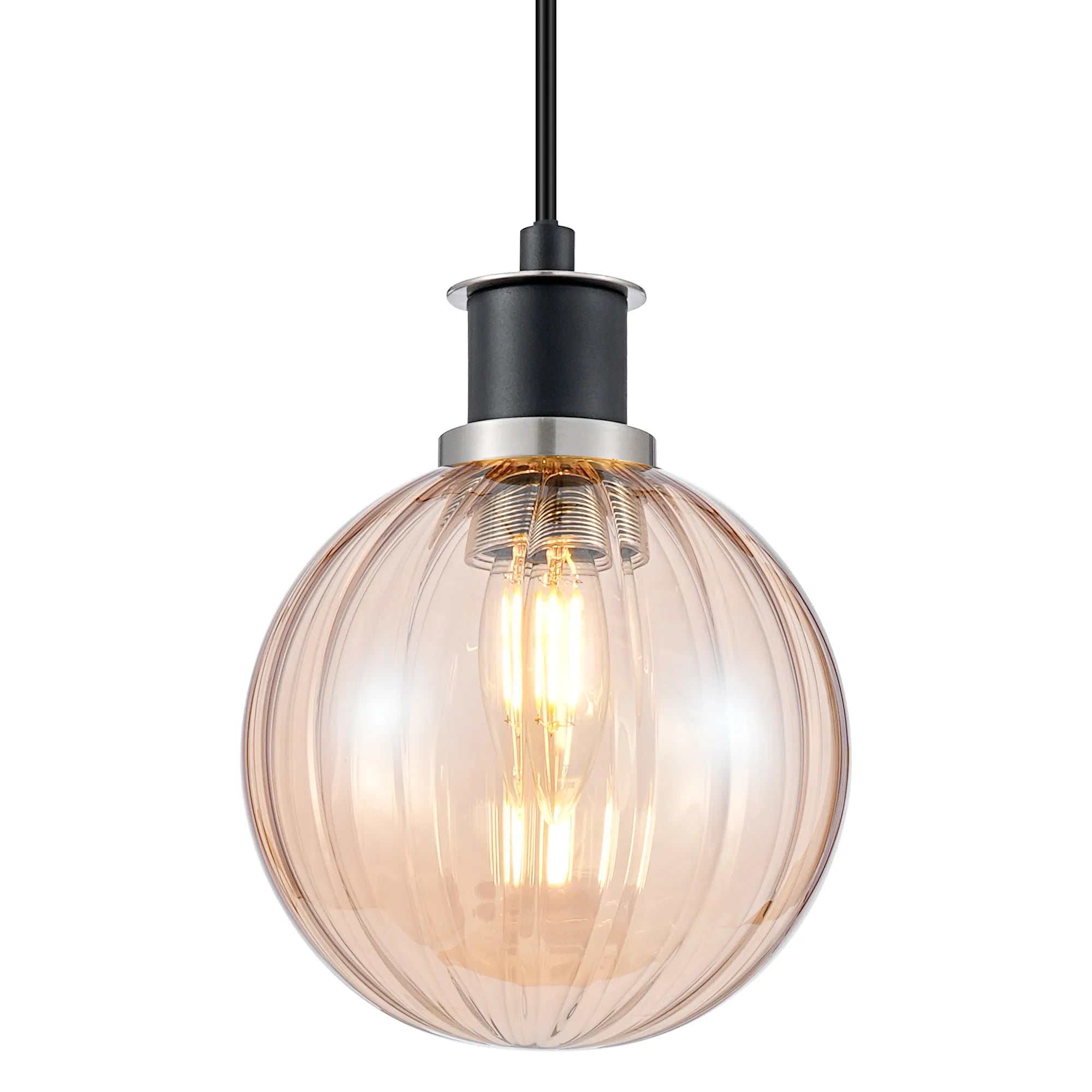 Sycamore Pendant with 15cm Round Segment Glass Shade - Satin Nickel, Amber Plated & Satin Black