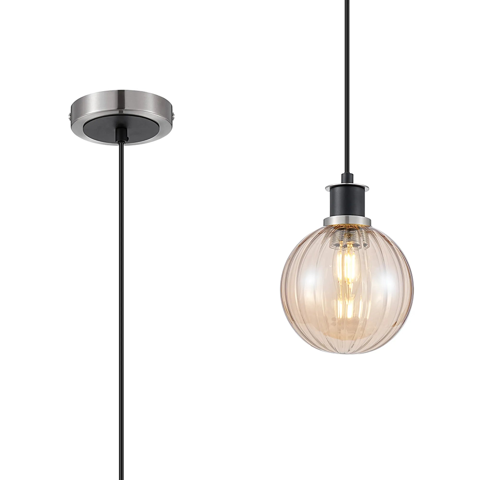 Sycamore Pendant with 15cm Round Segment Glass Shade - Satin Nickel, Amber Plated & Satin Black