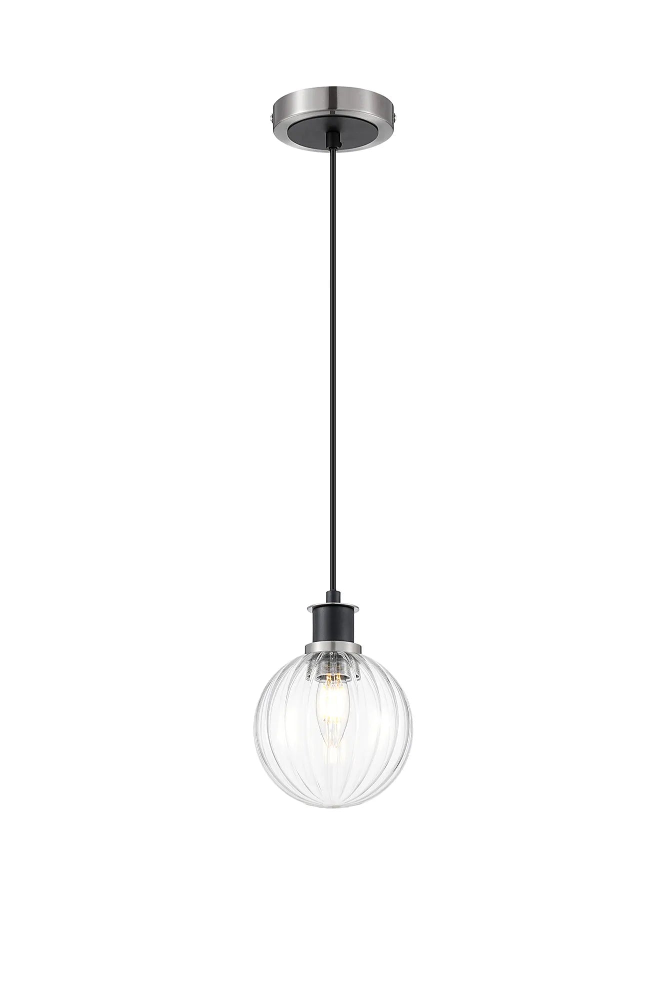 Sycamore Pendant with 15cm Round Segment Glass Shade - Satin Nickel, Clear & Satin Black