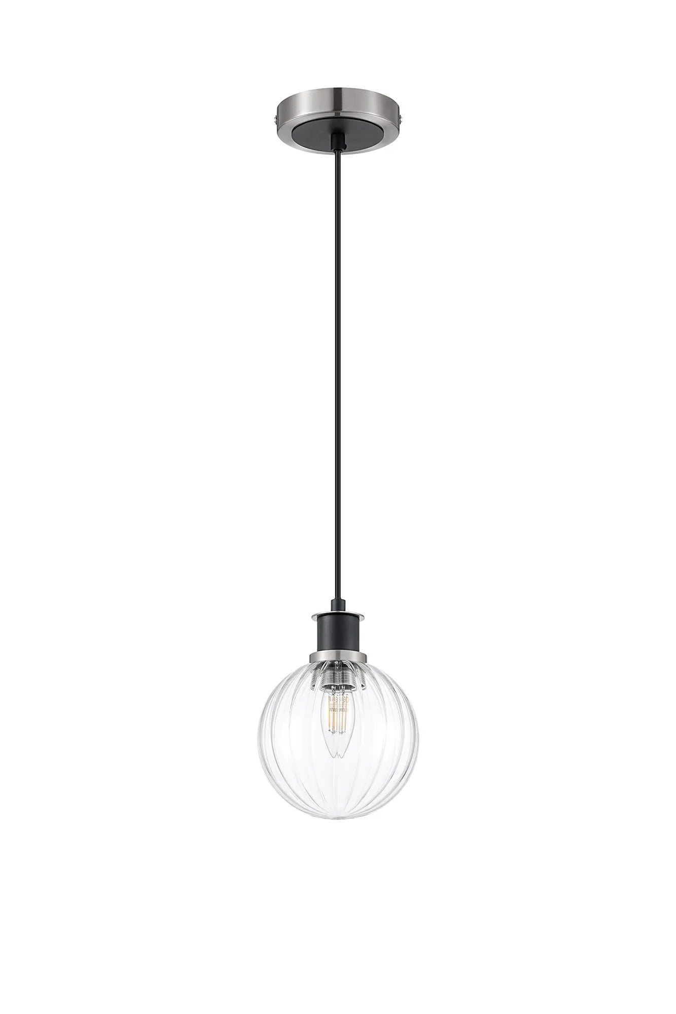 Sycamore Pendant with 15cm Round Segment Glass Shade - Satin Nickel, Clear & Satin Black