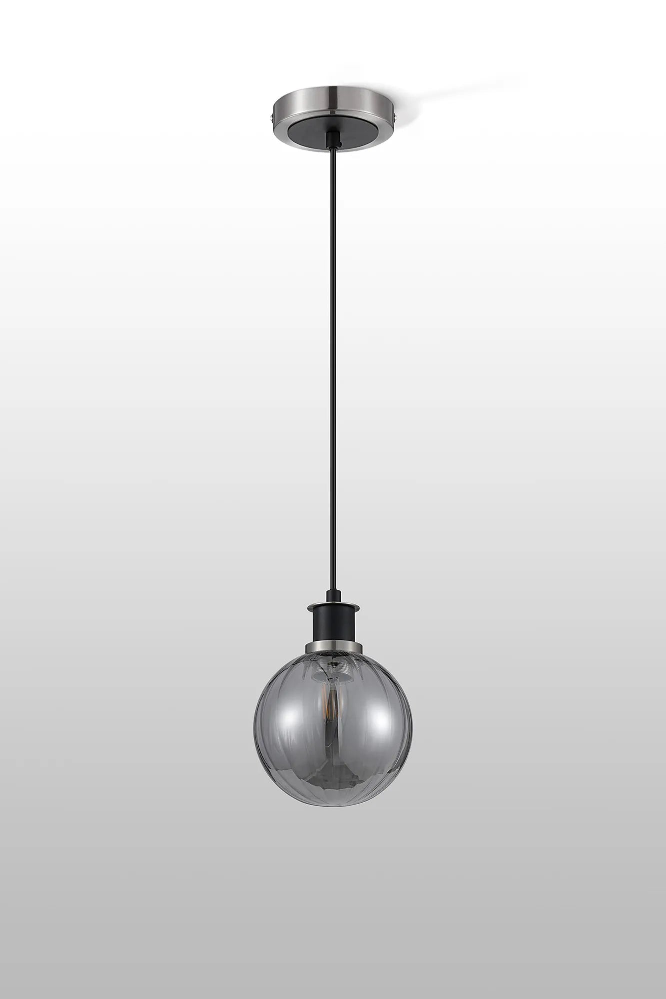 Sycamore Pendant with 15cm Round Segment Glass Shade - Satin Nickel, Smoke Plated & Satin Black