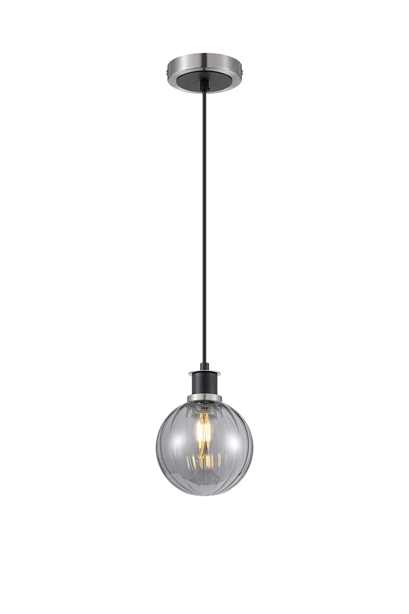 Sycamore Pendant with 15cm Round Segment Glass Shade - Satin Nickel, Smoke Plated & Satin Black