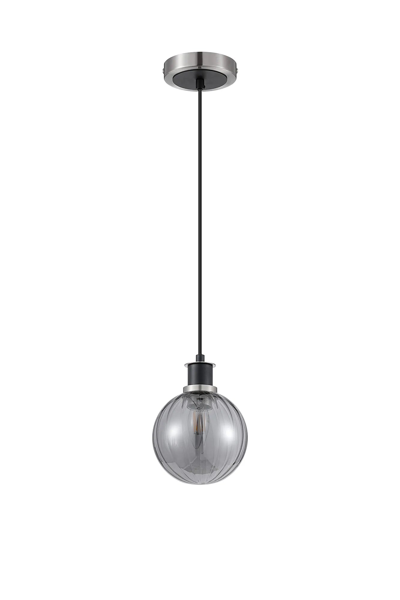Sycamore Pendant with 15cm Round Segment Glass Shade - Satin Nickel, Smoke Plated & Satin Black