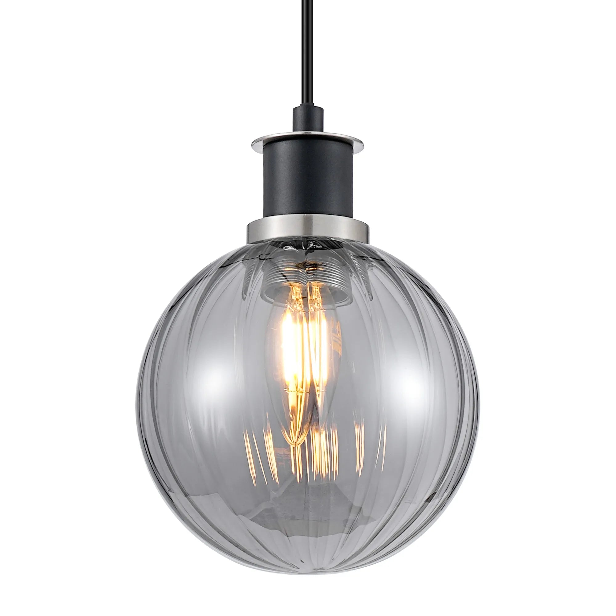Sycamore Pendant with 15cm Round Segment Glass Shade - Satin Nickel, Smoke Plated & Satin Black