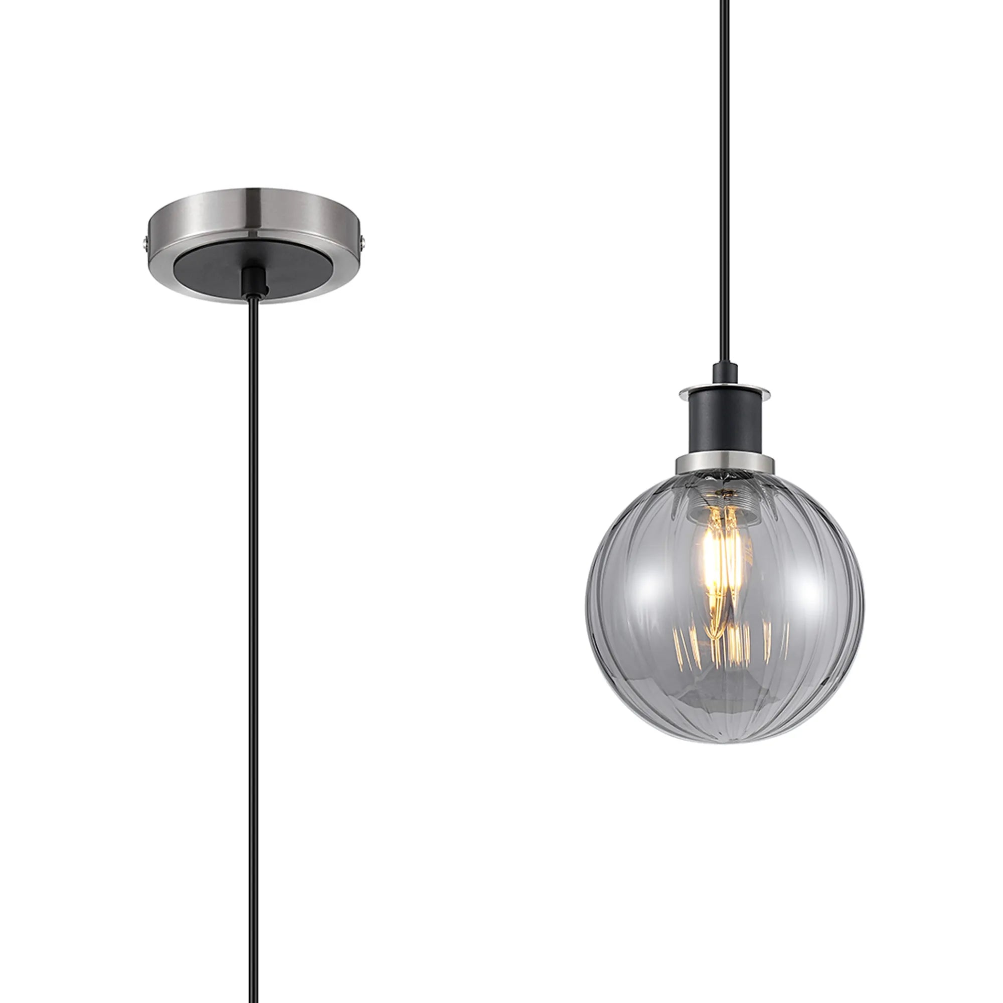 Sycamore Pendant with 15cm Round Segment Glass Shade - Satin Nickel, Smoke Plated & Satin Black