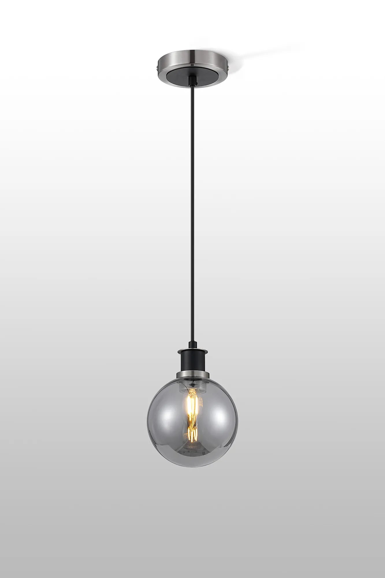 Sycamore Pendant with 15cm Round Glass Shade - Satin Nickel, Smoke Plated & Satin Black