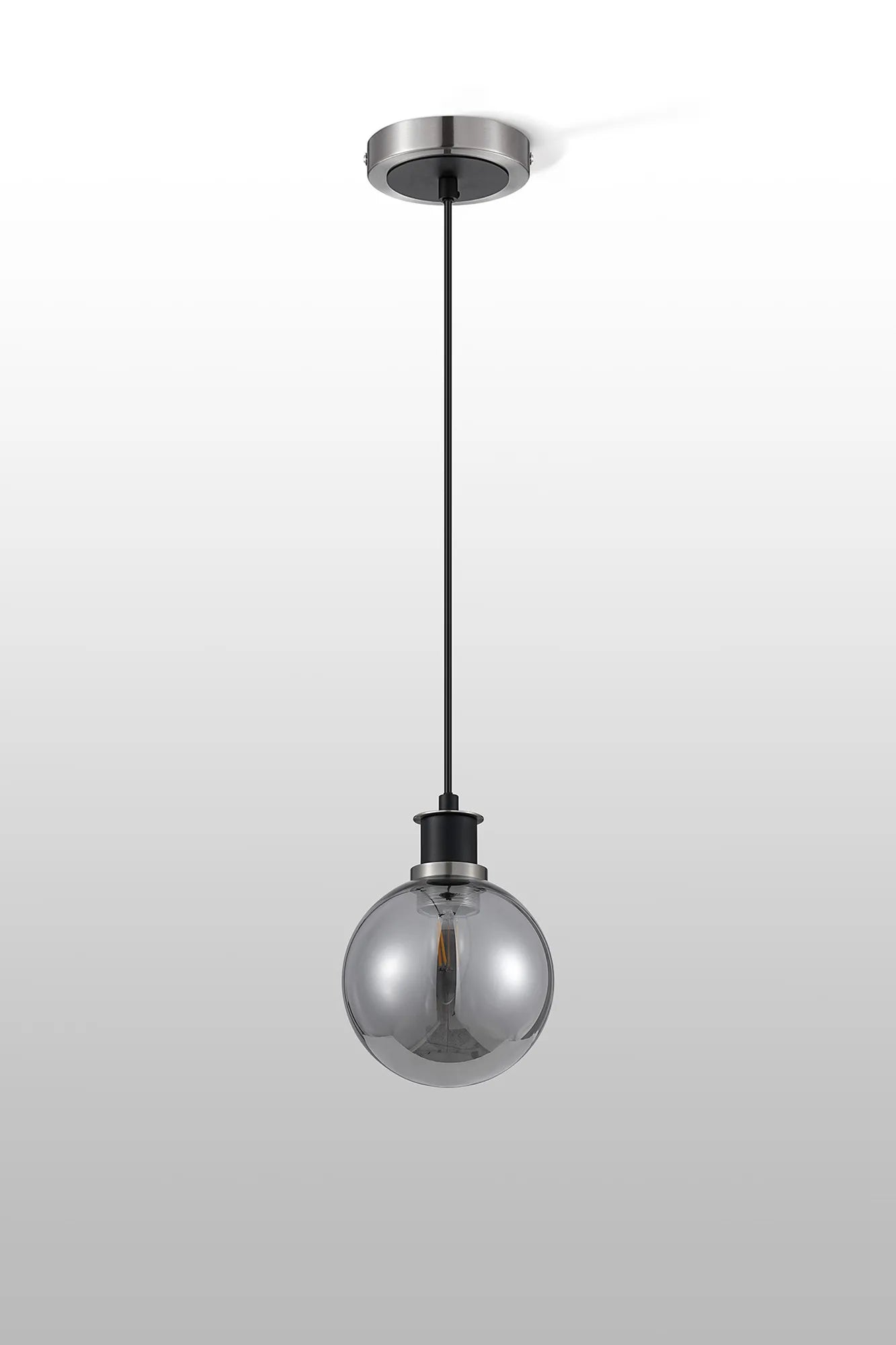 Sycamore Pendant with 15cm Round Glass Shade - Satin Nickel, Smoke Plated & Satin Black