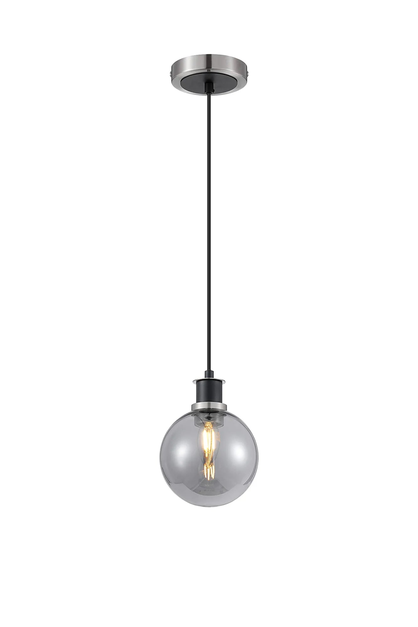 Sycamore Pendant with 15cm Round Glass Shade - Satin Nickel, Smoke Plated & Satin Black