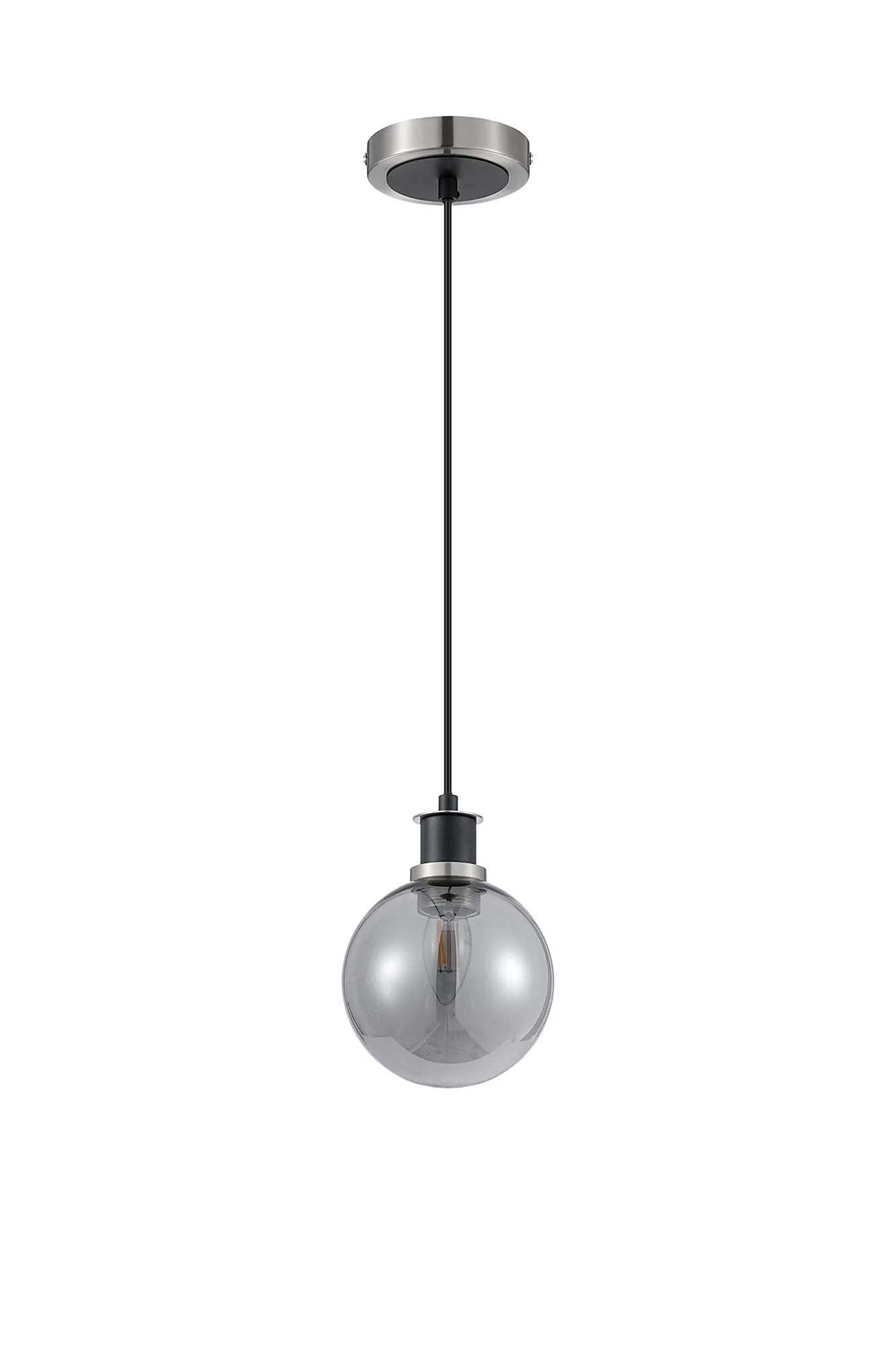 Sycamore Pendant with 15cm Round Glass Shade - Satin Nickel, Smoke Plated & Satin Black