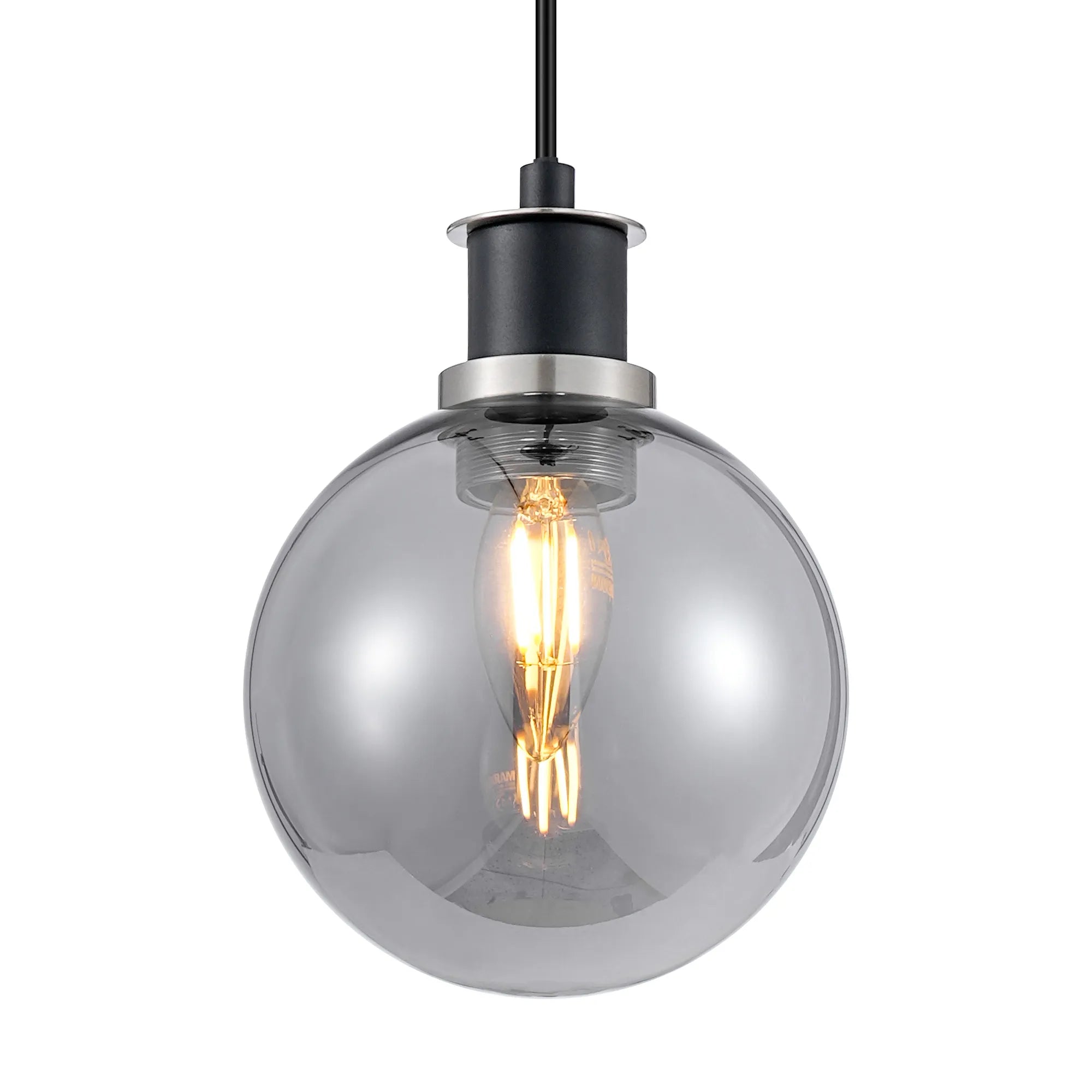 Sycamore Pendant with 15cm Round Glass Shade - Satin Nickel, Smoke Plated & Satin Black