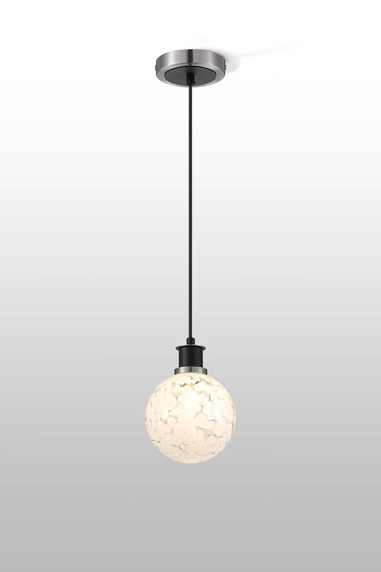 Sycamore Pendant with 15cm Round Speckled Glass Shade - Satin Nickel, White & Satin Black