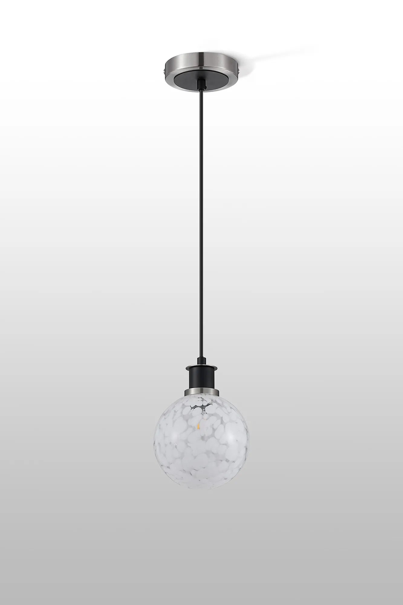 Sycamore Pendant with 15cm Round Speckled Glass Shade - Satin Nickel, White & Satin Black
