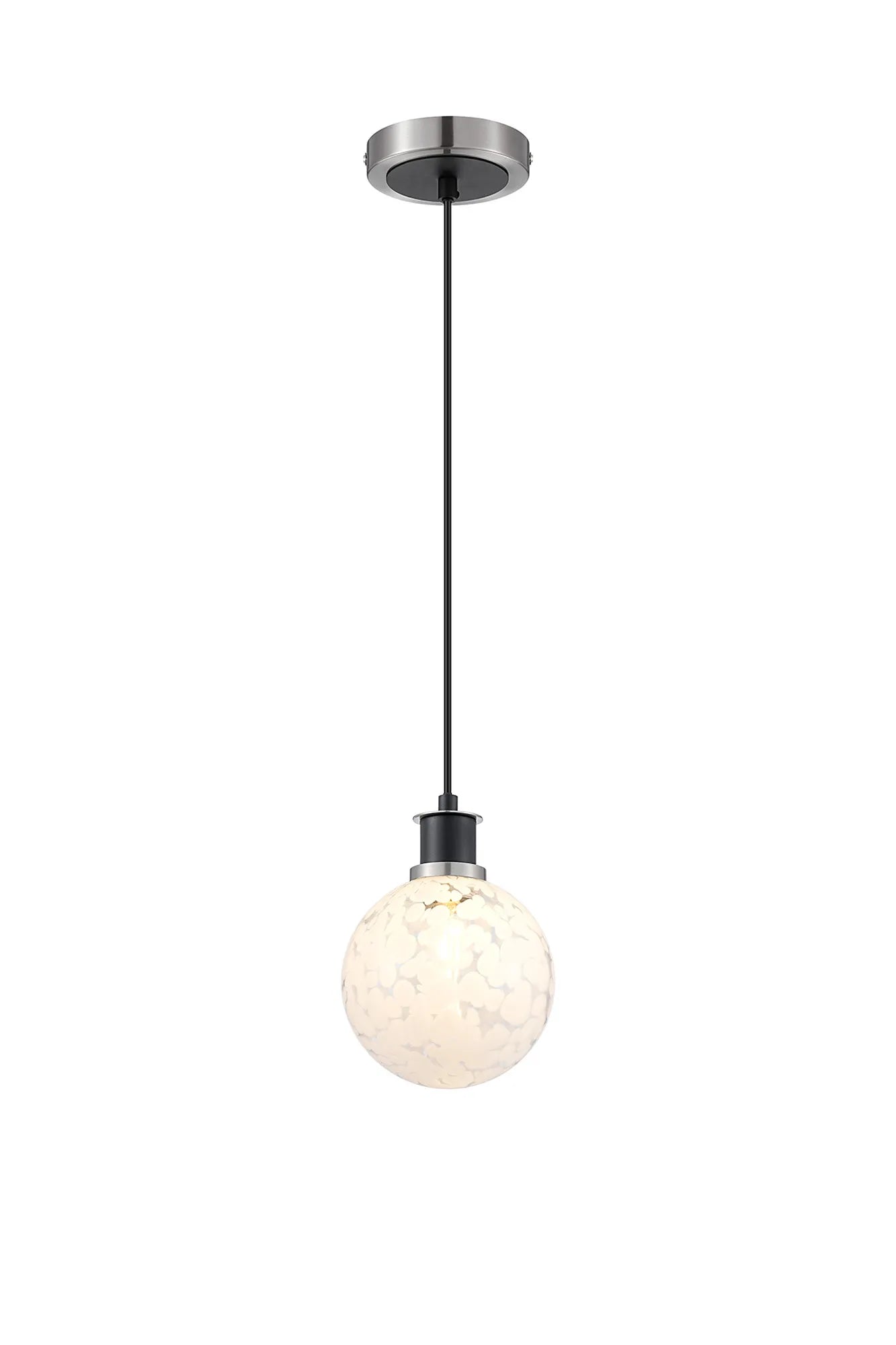 Sycamore Pendant with 15cm Round Speckled Glass Shade - Satin Nickel, White & Satin Black