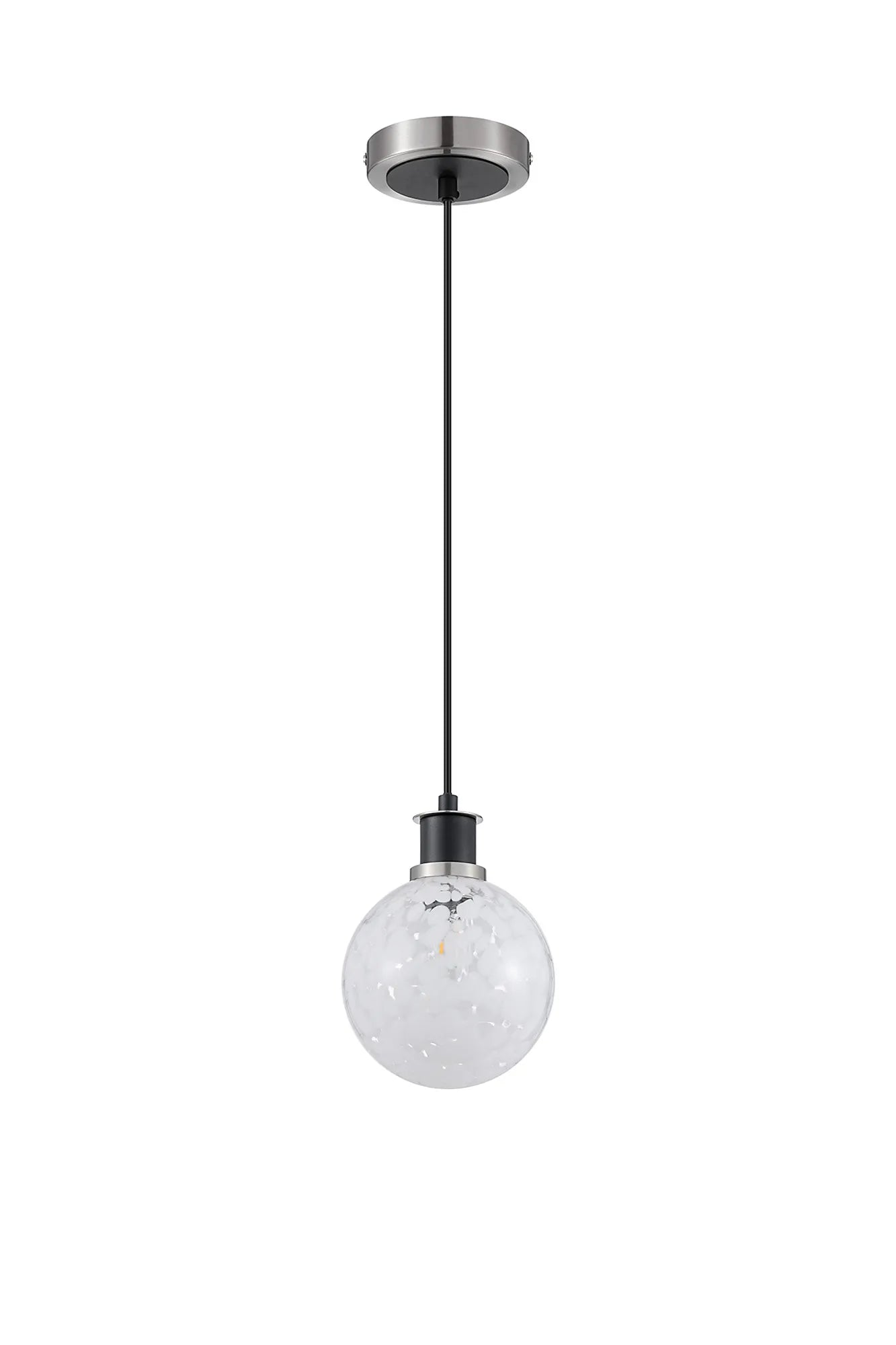 Sycamore Pendant with 15cm Round Speckled Glass Shade - Satin Nickel, White & Satin Black
