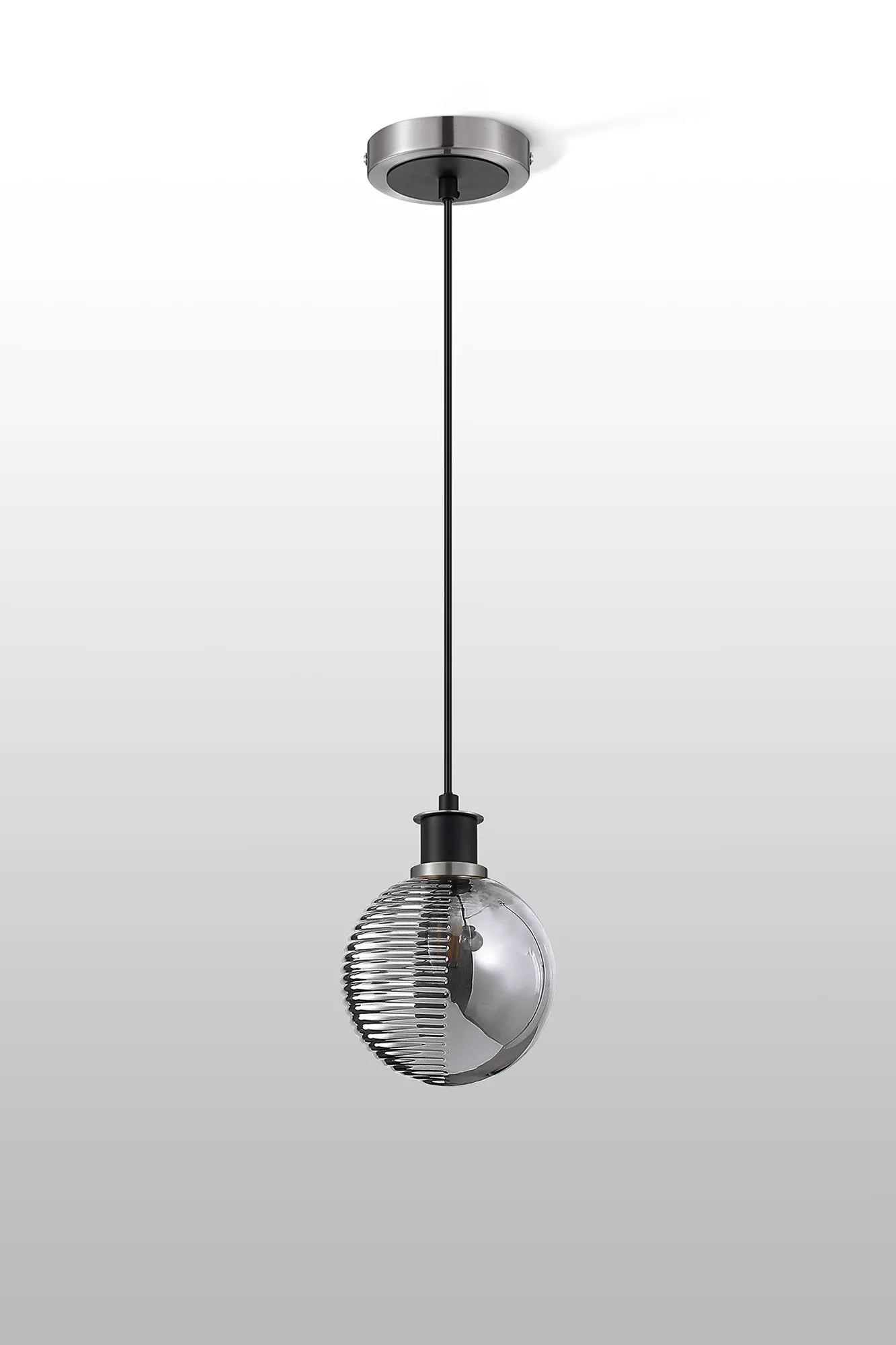 Sycamore Pendant IP44 with 15cm Round Double Textured Smooth & Ribbed Glass Shade - Satin Nickel, Smoke Plated & Satin Black