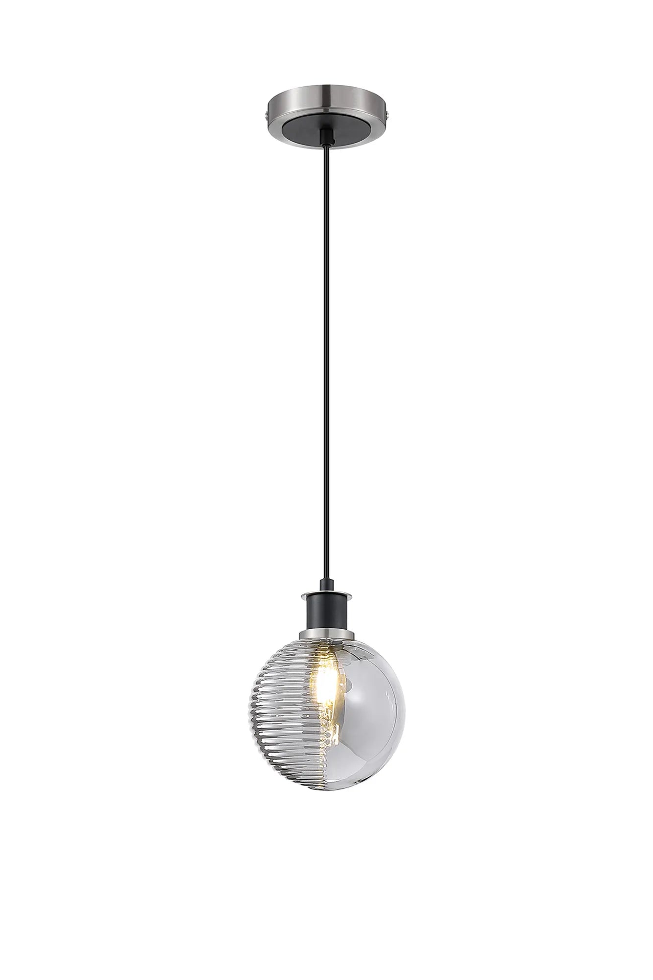 Sycamore Pendant IP44 with 15cm Round Double Textured Smooth & Ribbed Glass Shade - Satin Nickel, Smoke Plated & Satin Black