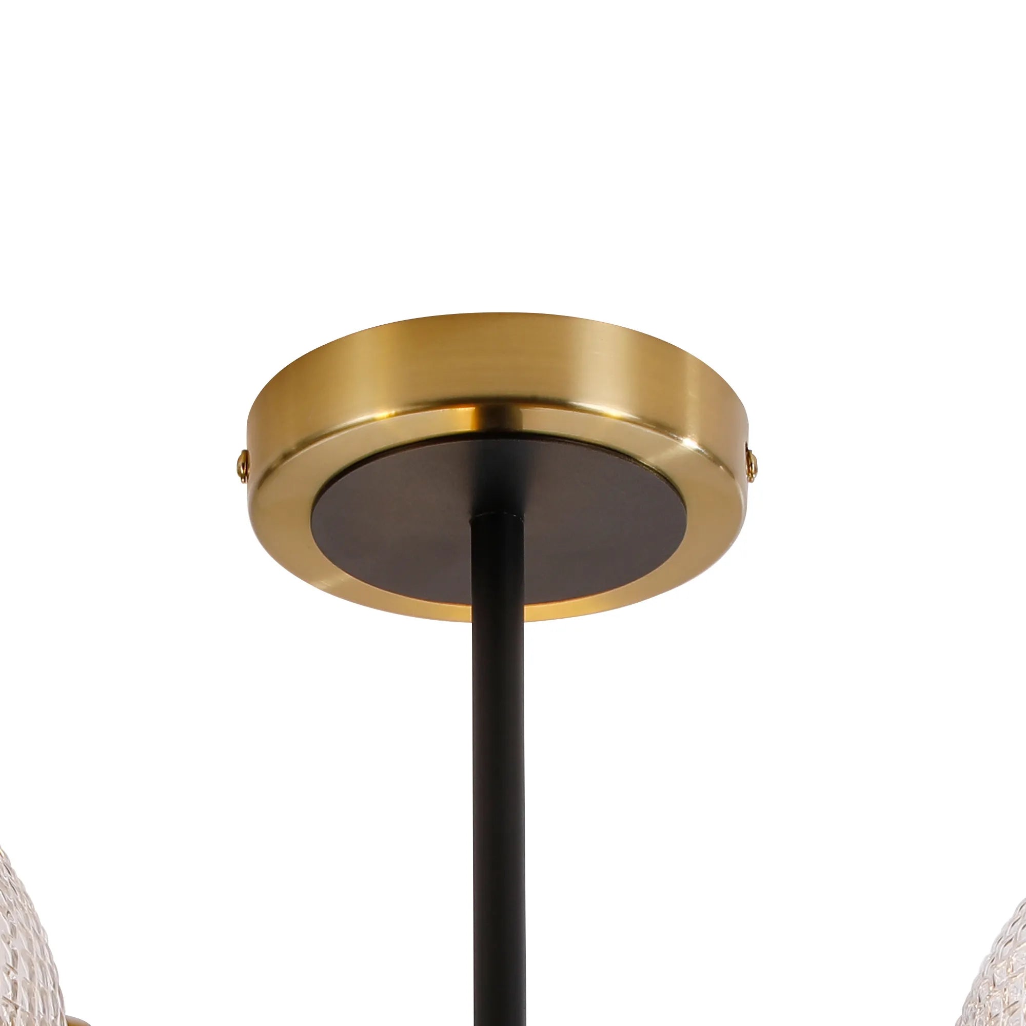Sycamore Semi Ceiliing 3 Light with 15cm Round Textured Diamond Pattern Glass Shade - Brass, Clear & Satin Black