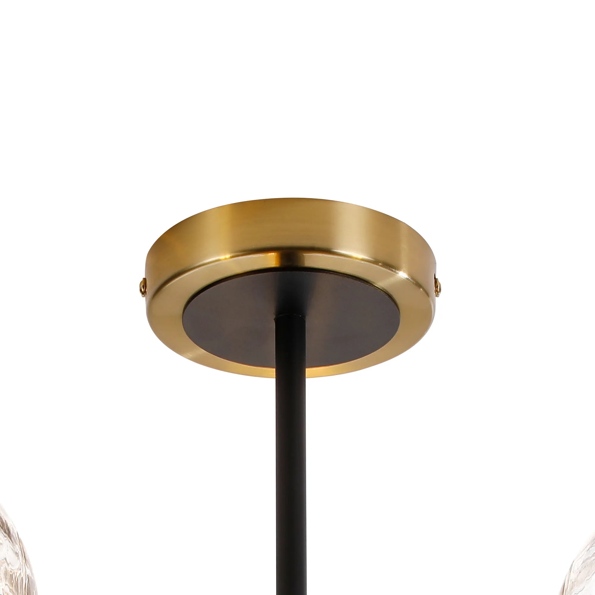 Sycamore Semi Ceiliing 3 Light with 15cm Round Textured Melting Glass Shade - Brass, Clear & Satin Black