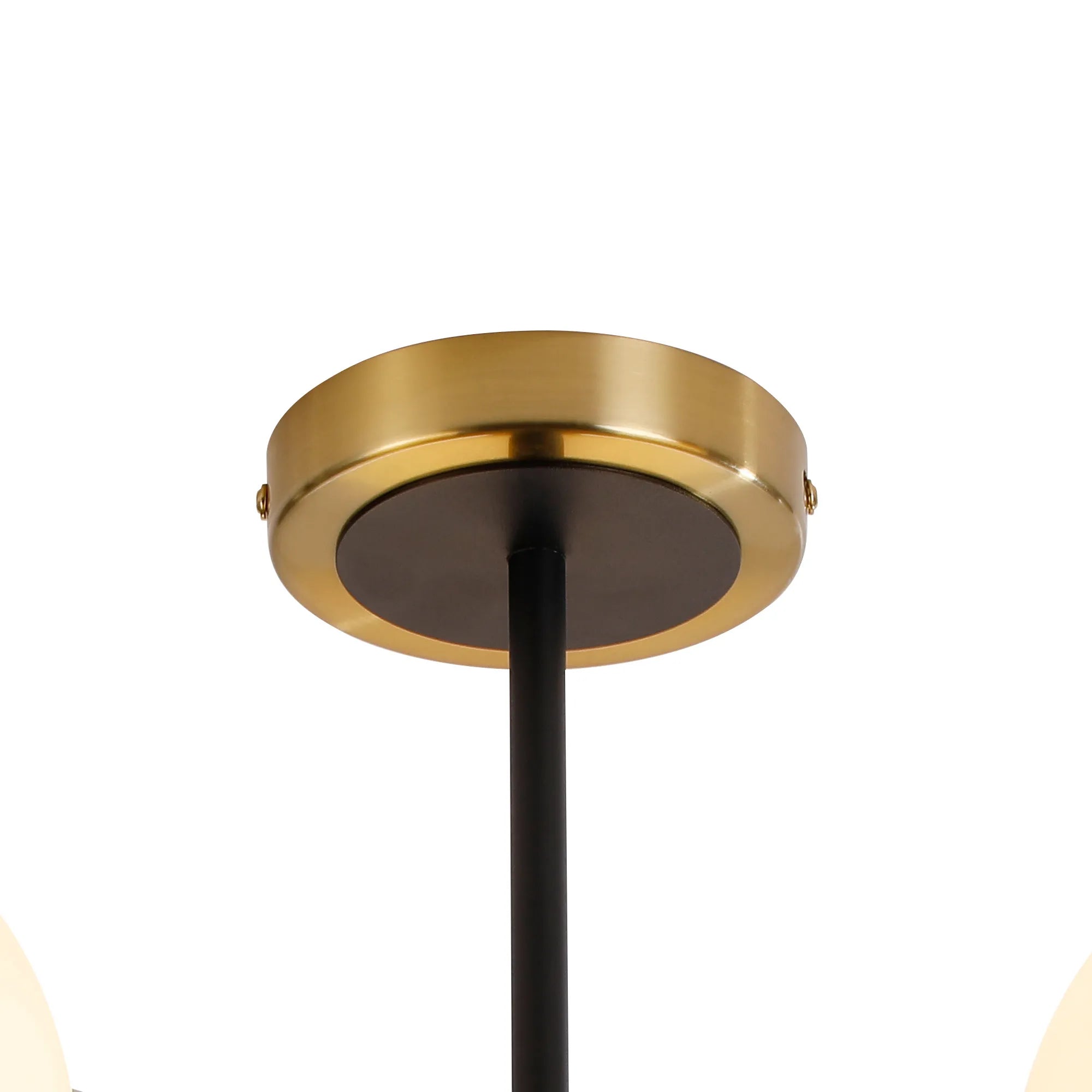 Sycamore Semi Ceiliing 3 Light with 15cm Round Glass Shade - Brass, Opal & Satin Black