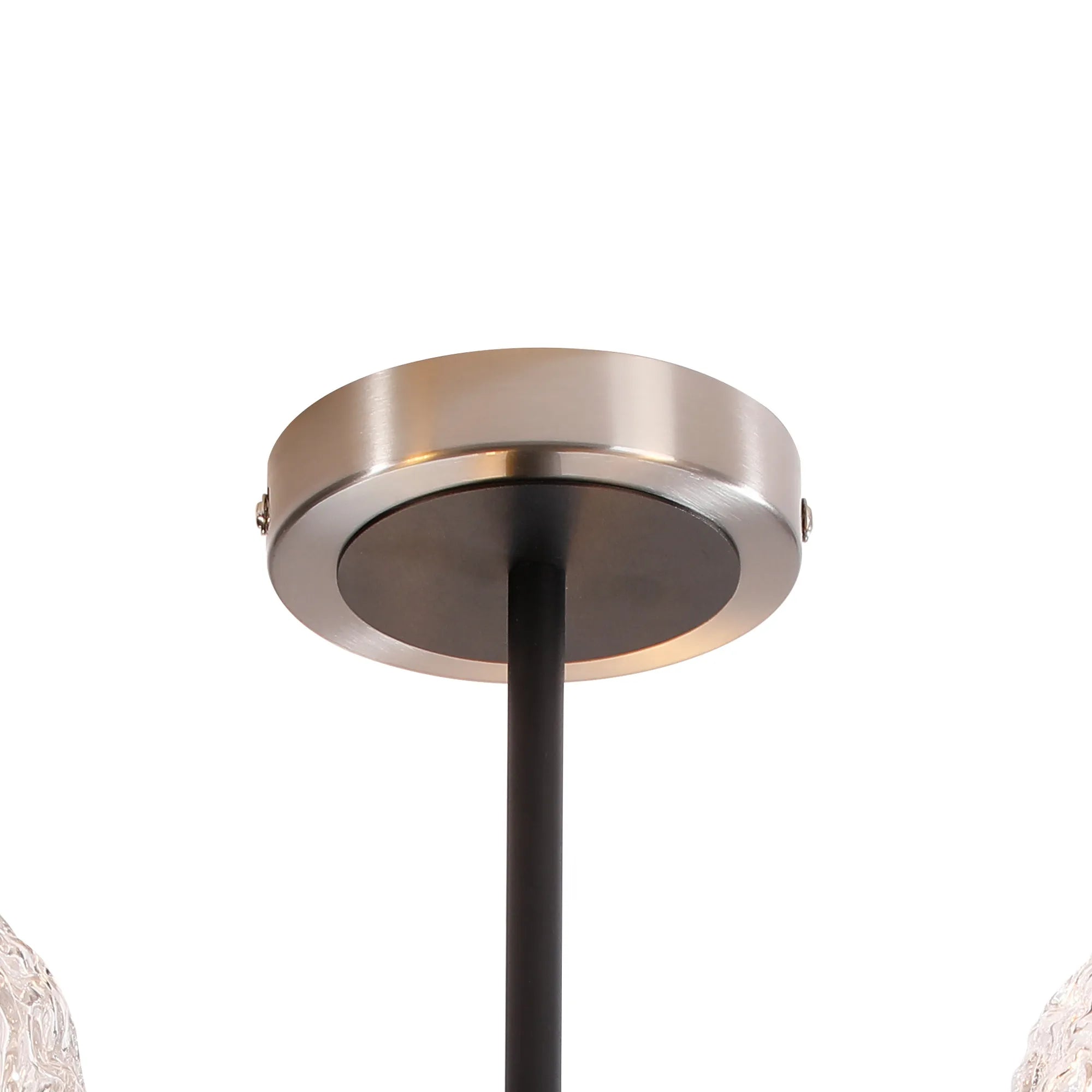 Sycamore Semi Ceiliing 3 Light with 15cm Round Textured Crumple Glass Shade - Satin Nickel, Clear & Satin Black