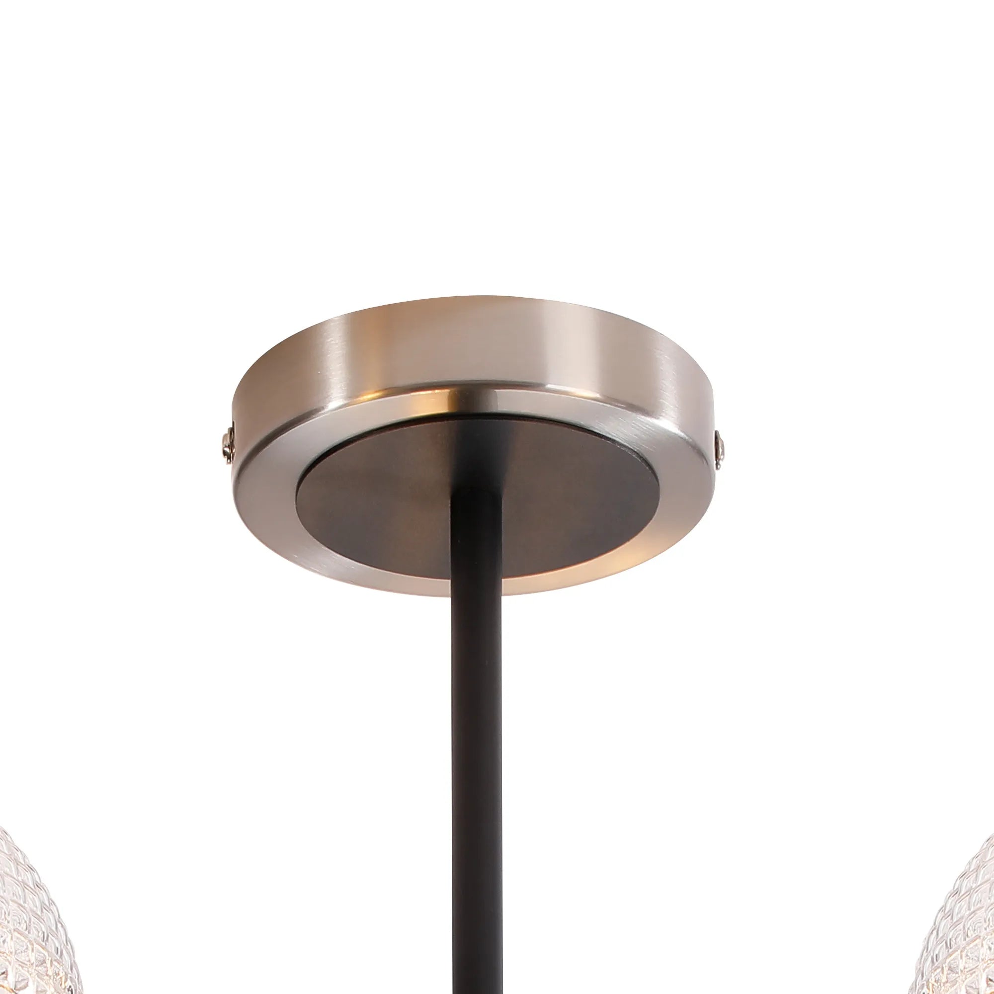 Sycamore Semi Ceiliing 3 Light with 15cm Round Textured Diamond Pattern Glass Shade - Satin Nickel, Clear & Satin Black