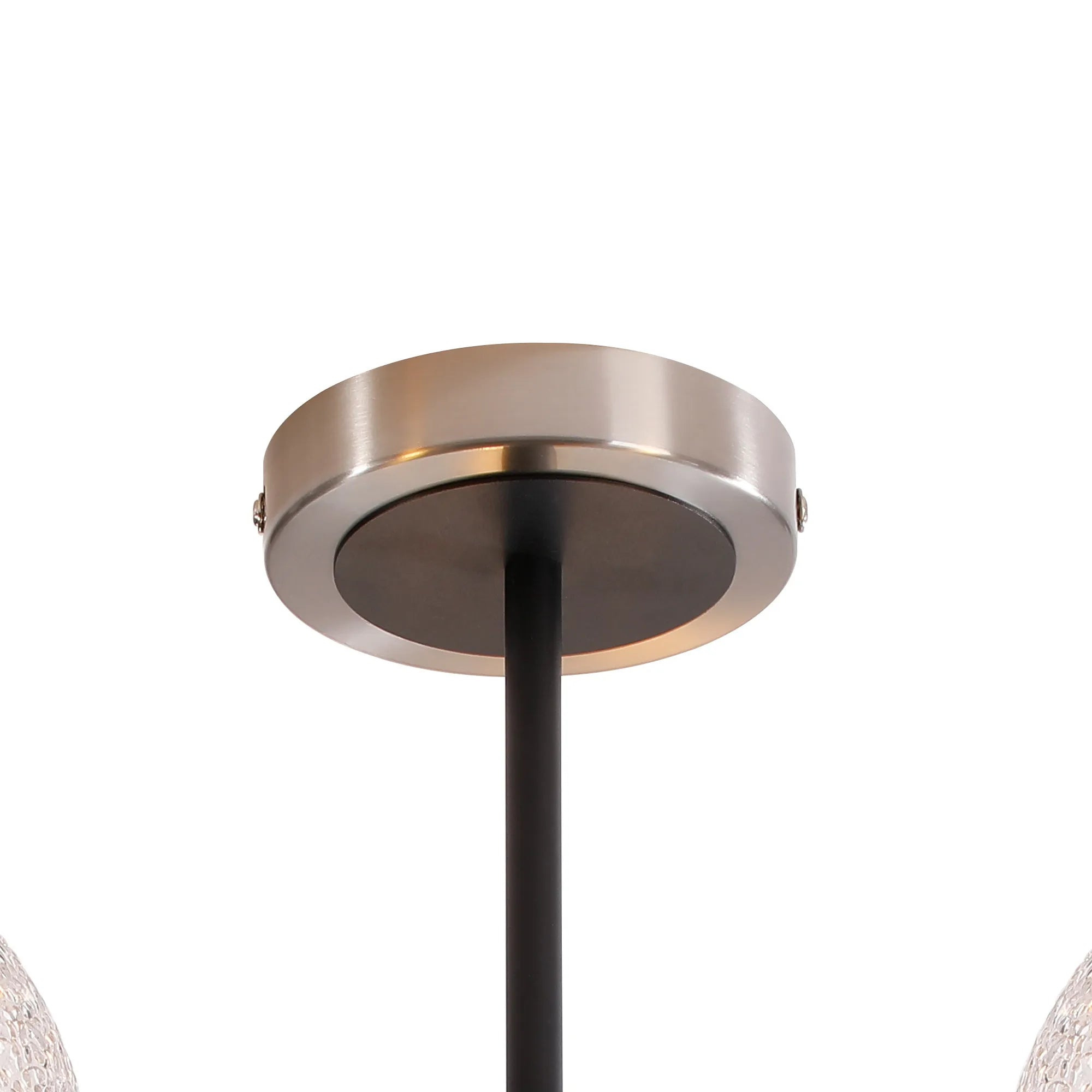 Sycamore Semi Ceiliing 3 Light with 15cm Round Dimpled Glass Shade - Satin Nickel, Clear & Satin Black