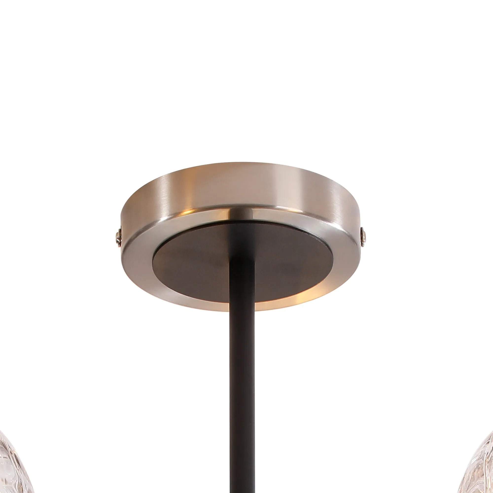 Sycamore Semi Ceiliing 3 Light with 15cm Round Textured Melting Glass Shade - Satin Nickel, Clear & Satin Black
