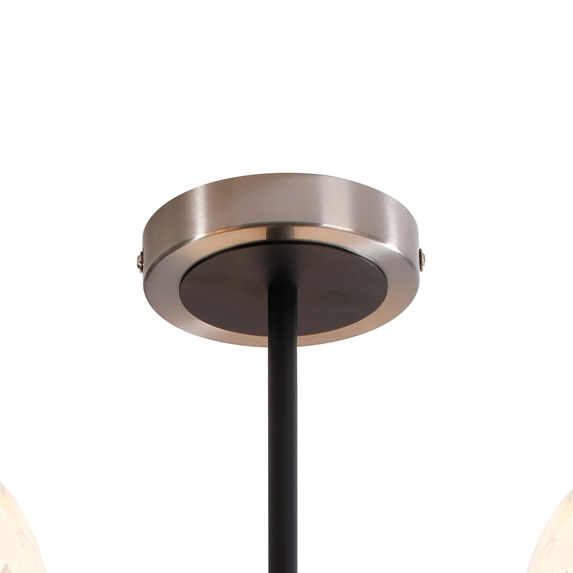 Sycamore Semi Ceiliing 3 Light with 15cm Round Speckled Glass Shade - Satin Nickel, White & Satin Black
