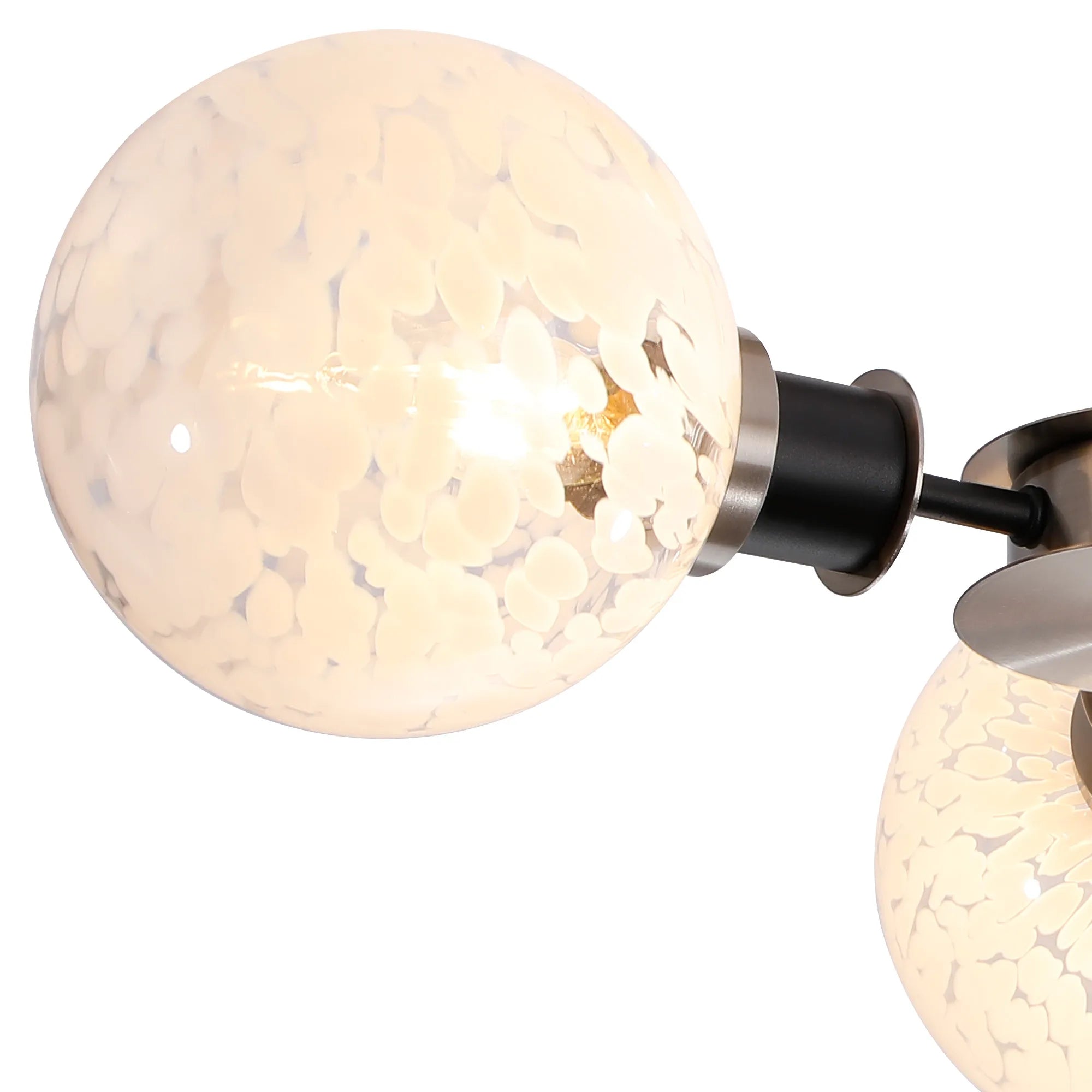 Sycamore Semi Ceiliing 3 Light with 15cm Round Speckled Glass Shade - Satin Nickel, White & Satin Black