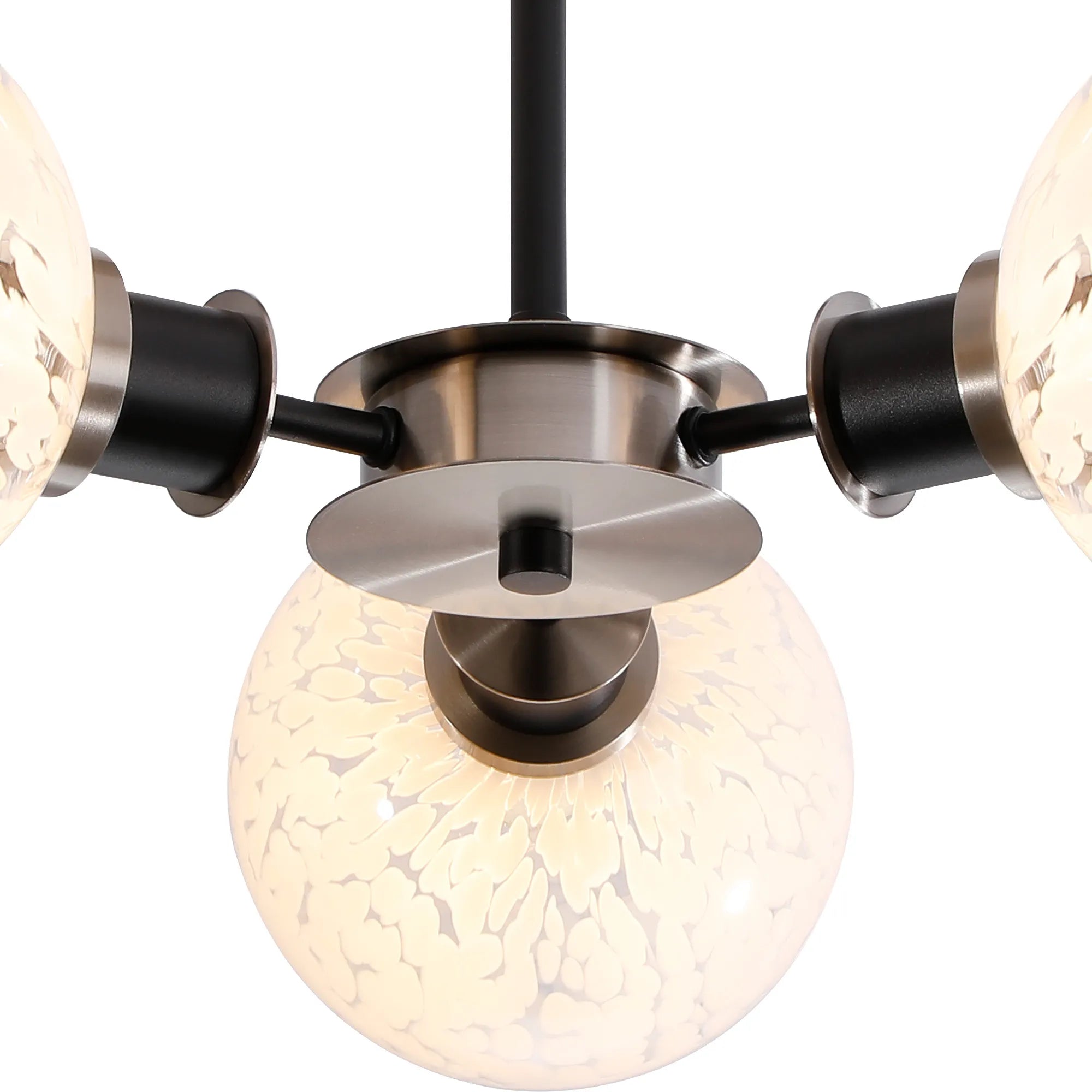 Sycamore Semi Ceiliing 3 Light with 15cm Round Speckled Glass Shade - Satin Nickel, White & Satin Black